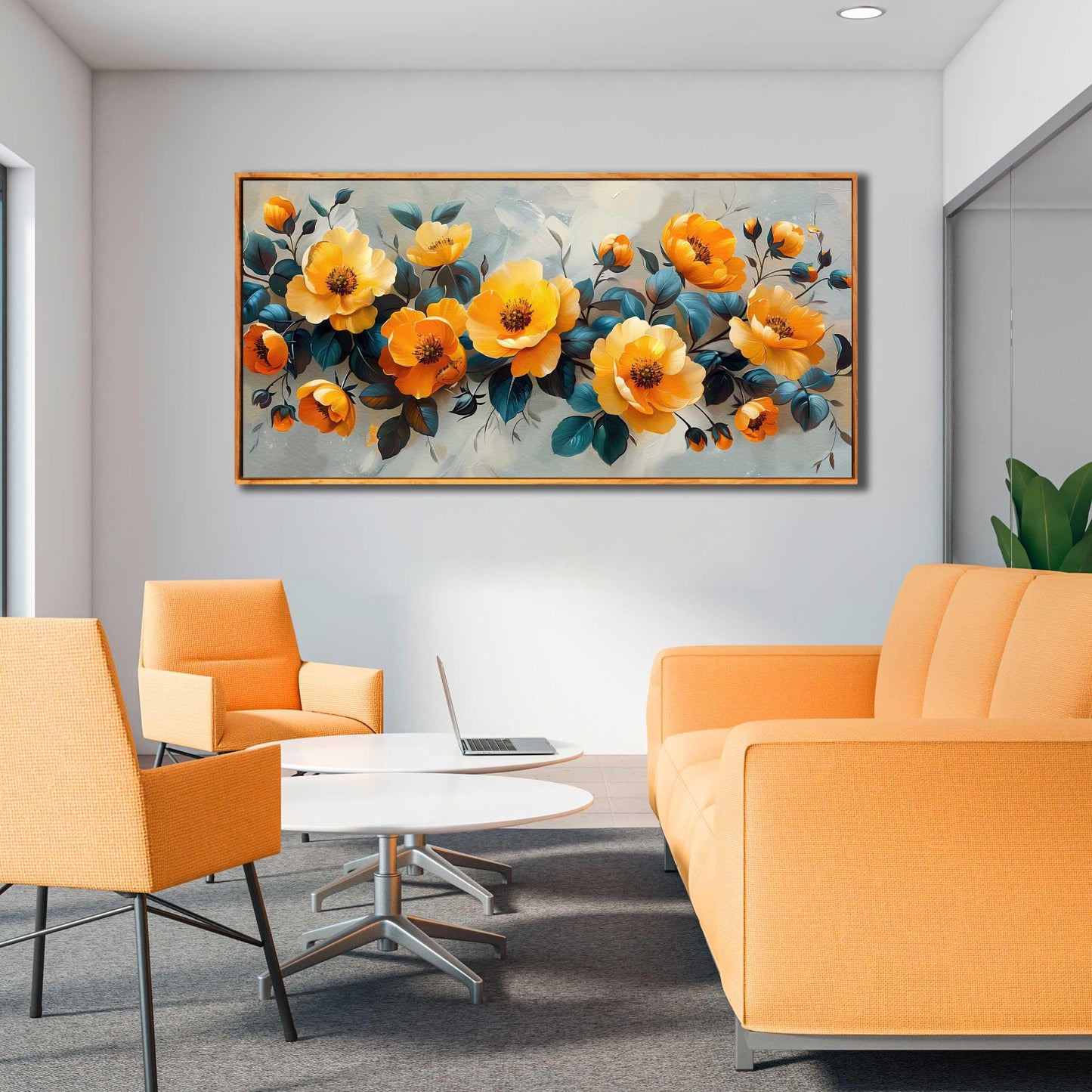 Gold Wall Art White Wall Pictures Beautiful Flower Wall Decorations for Living Room Black Artwork 24"x48" Art for Home Office