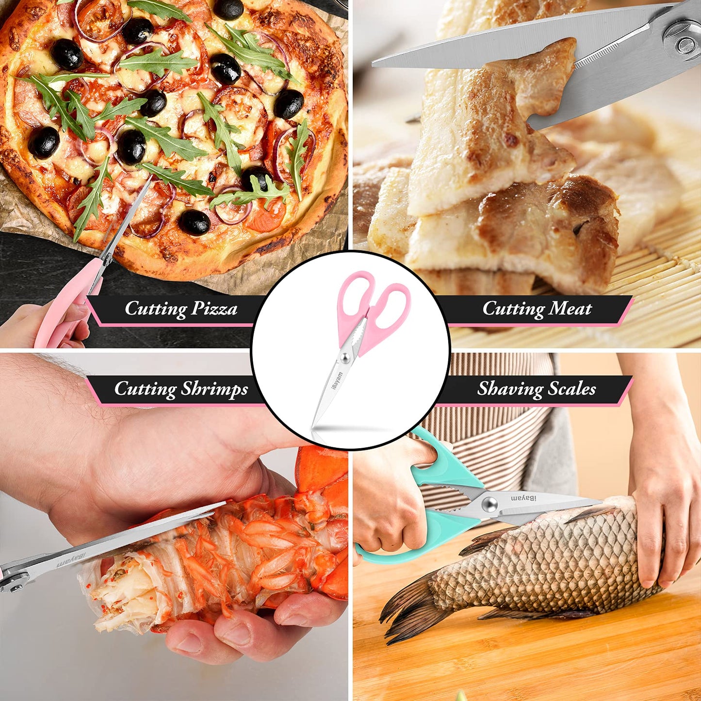 iBayam Küchenschere, Allzweck-Küchenschere, strapazierfähig, Küchen-Kochutensilien-Set, Kochutensilien, Fleisch- und Geflügelschere, spülmaschinenfeste Lebensmittel-Kochschere, Allzweckschere aus Edelstahl, Küchengeschenke