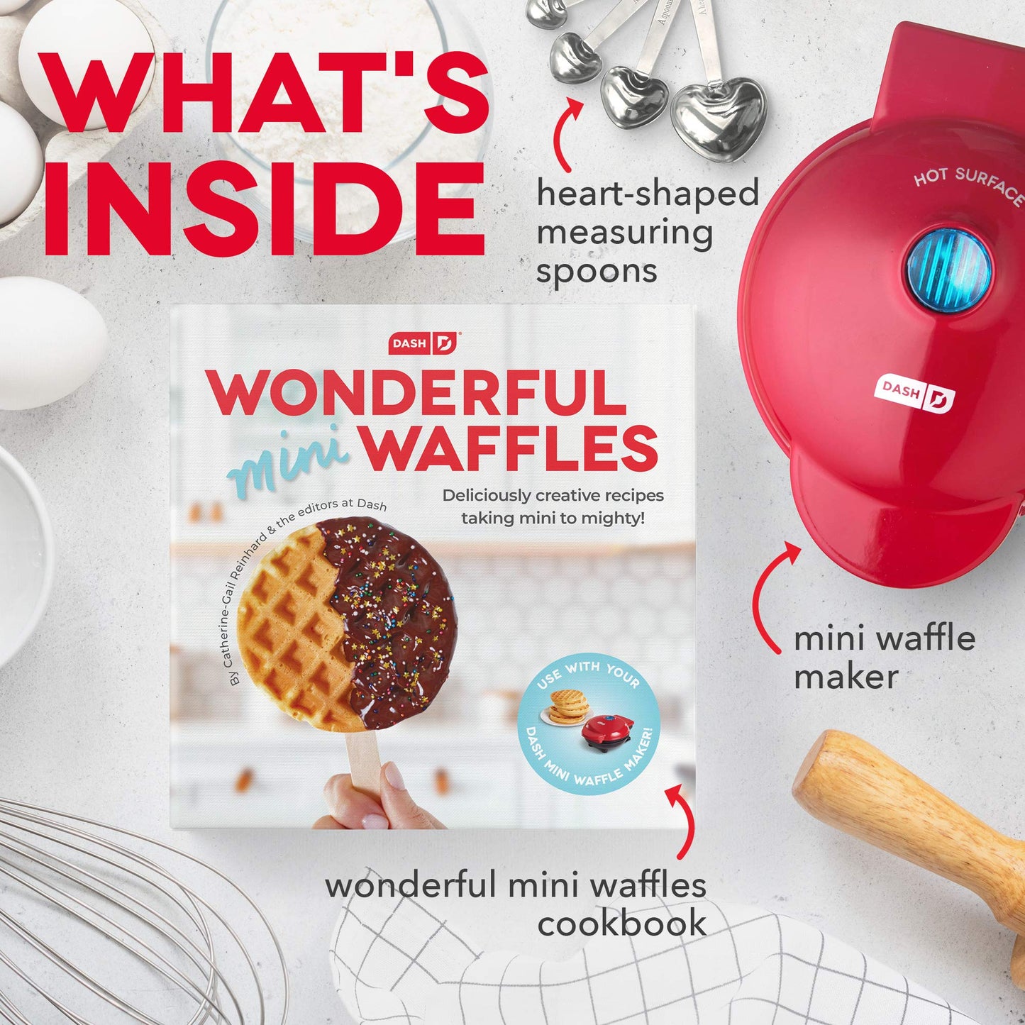 DASH Mini Maker for Individual Waffles, Hash Browns, Keto Chaffles with Easy to Clean, Non-Stick Surfaces, 4 Inch, White Pineapple