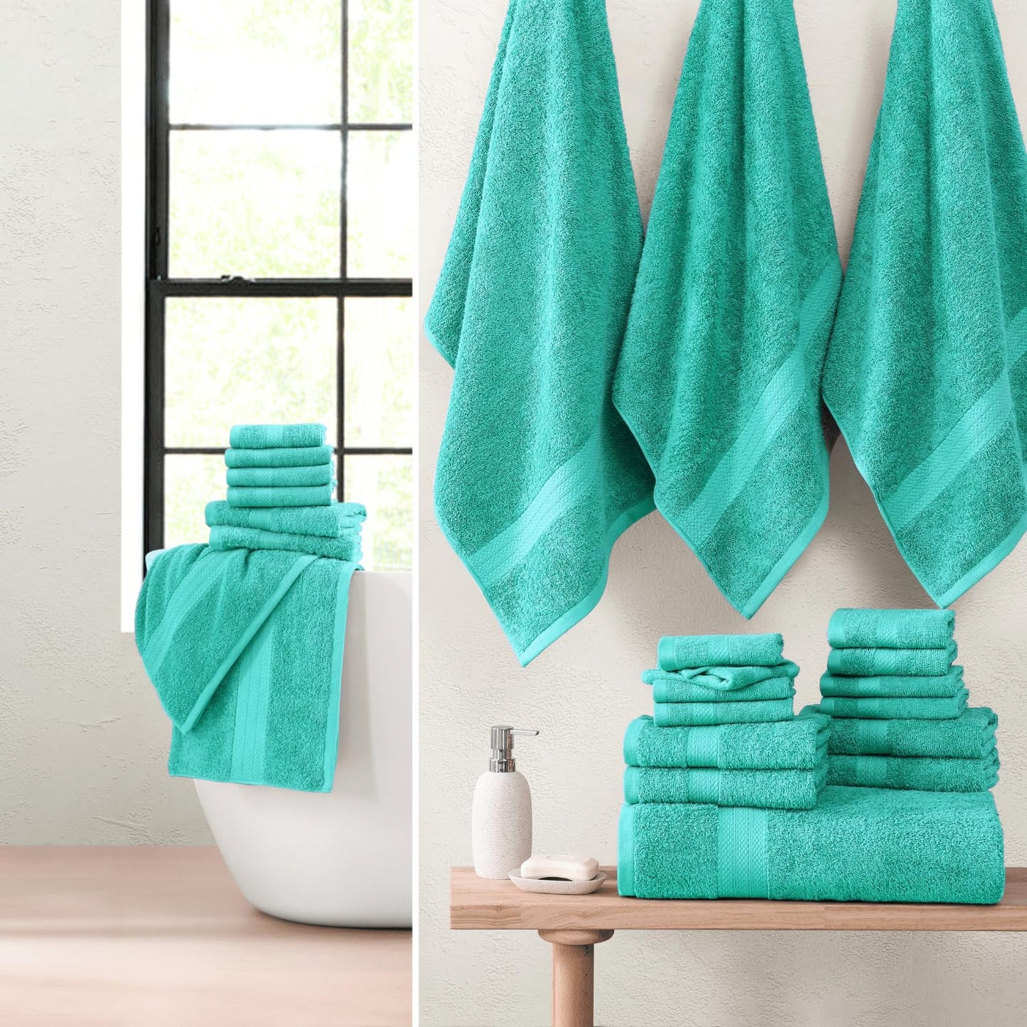 LANE LINEN 24-teiliges Badezimmerhandtuch-Set – 100 % Baumwolle, Badetuch-Sets, 4 Badetücher extragroß, 2 Badelaken, 6 Handtücher fürs Badezimmer, 8 Waschlappen, 4 Fingerkuppen-Handtücher – weiße Handtücher
