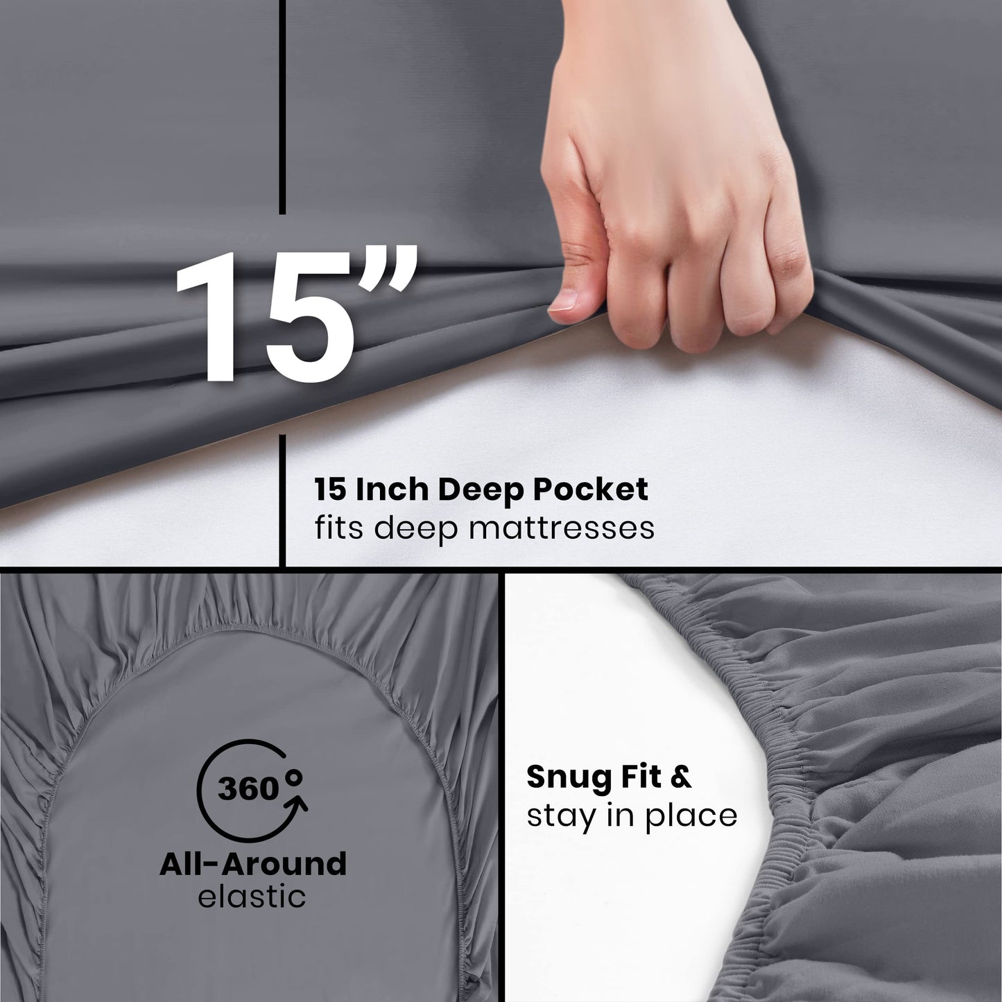 Utopia Bedding Spannbettlaken für Queensize-Betten – Großpackung mit 6 Spannbettlaken – weiche gebürstete Mikrofaser – tiefe Taschen – schrumpft und verblasst nicht – pflegeleicht (grau)