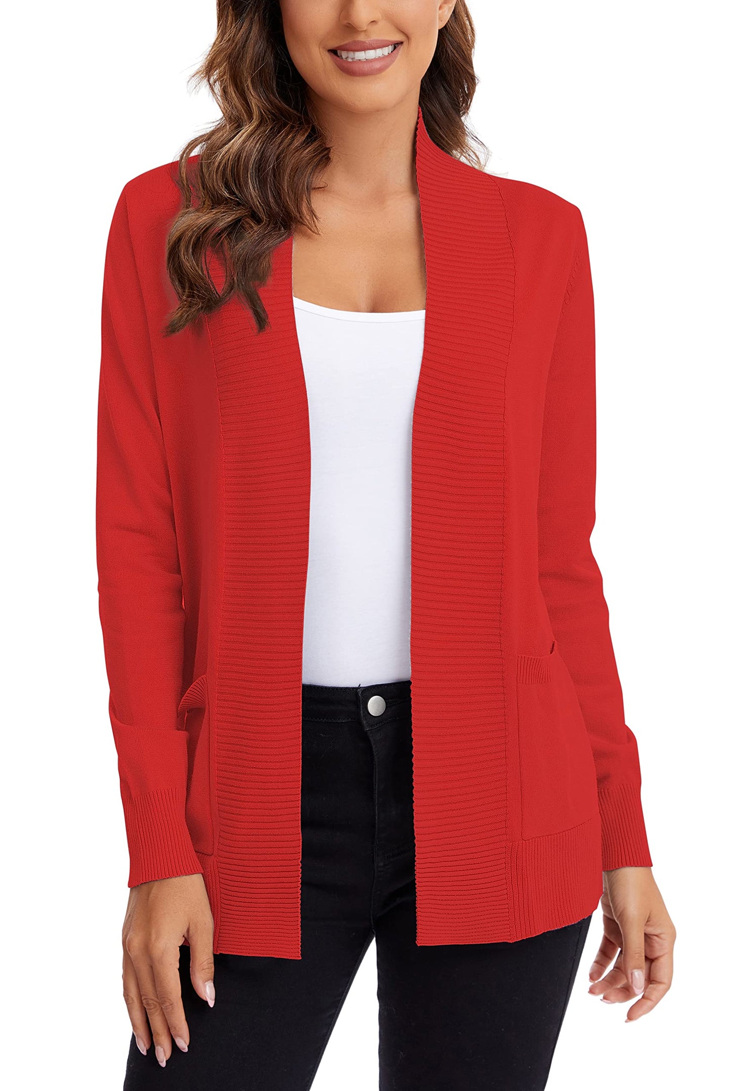 Urban CoCo Leichter Strickjacke für Damen mit offener Vorderseite, lange Ärmel, mit Tasche