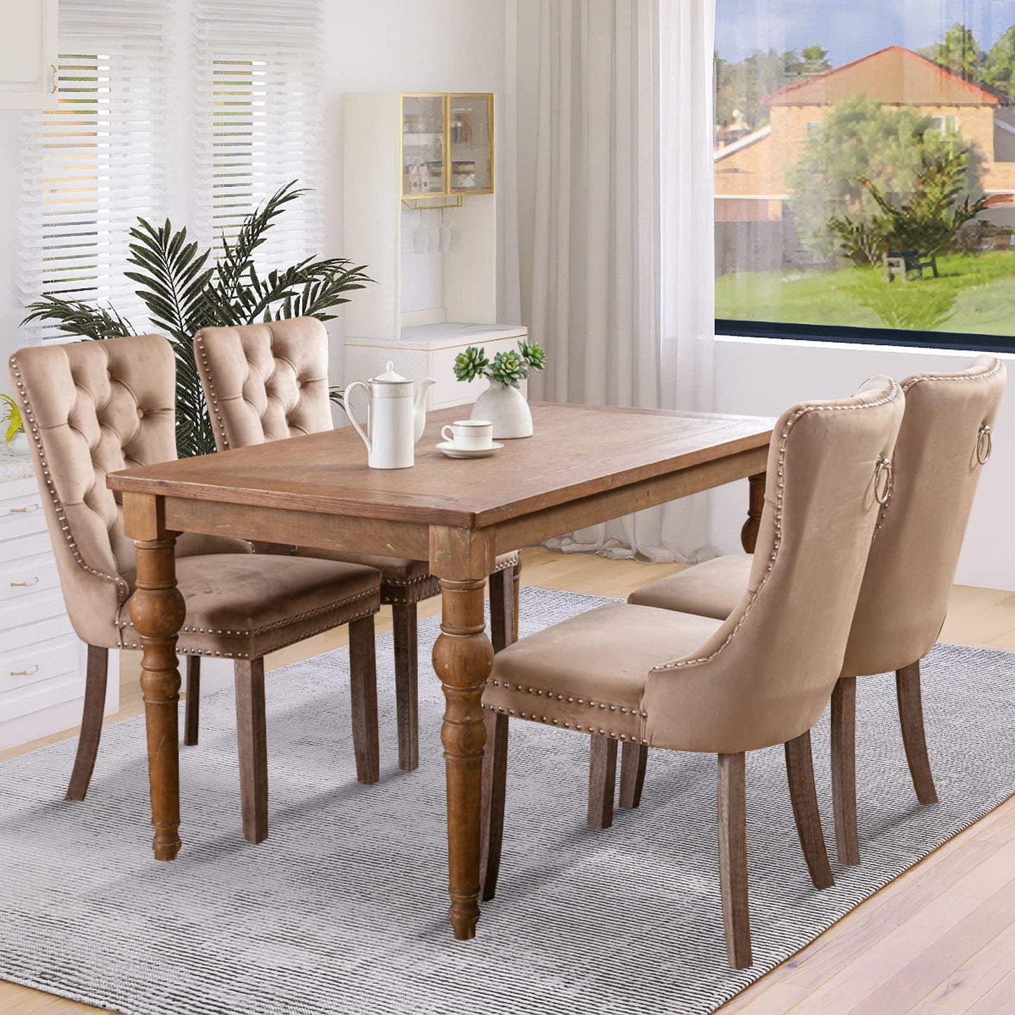 SoarFlash Esszimmerstühle aus Leder, 8er-Set, Beistellstuhl mit hoher Rückenlehne, moderner gepolsterter Beistellstuhl mit Knopfrückenring, Beine aus Massivholz (Schwarz und Grau)