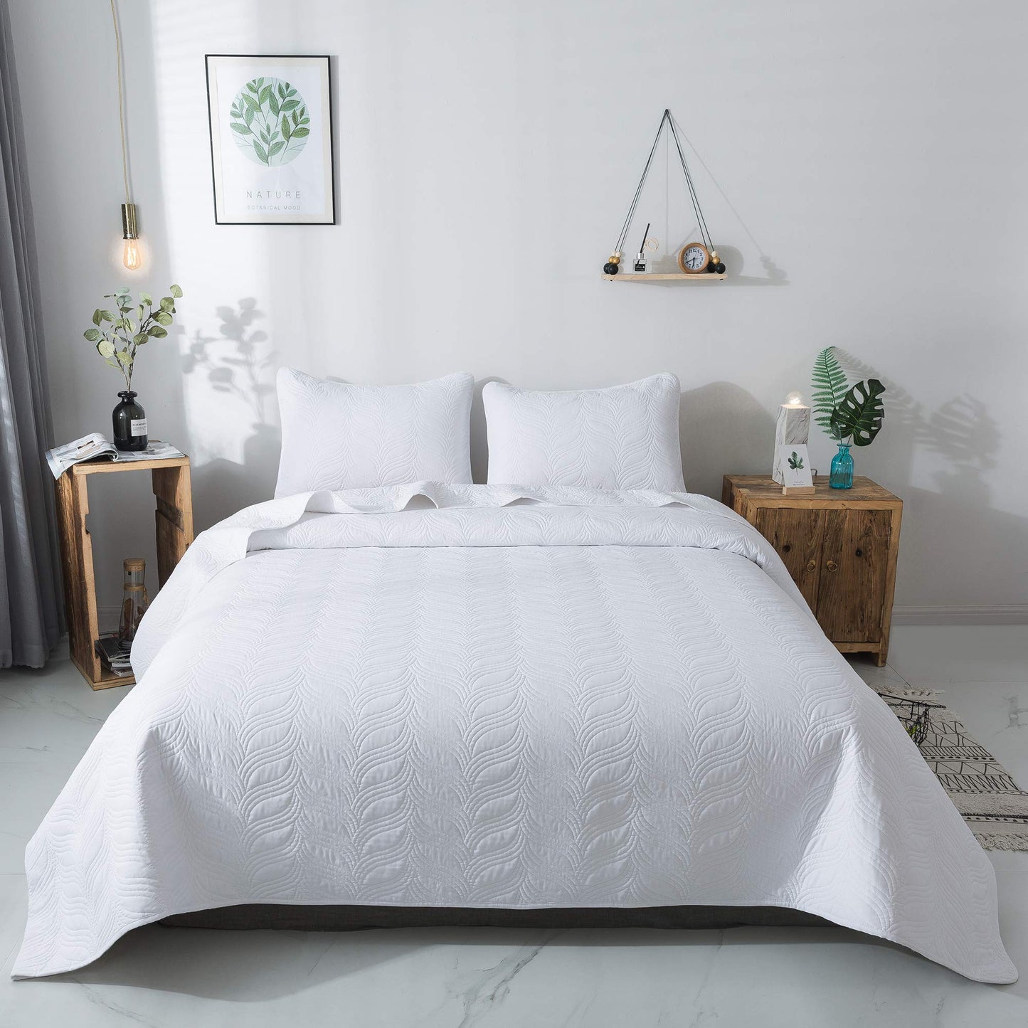 Ensemble de courtepointe 3 pièces blanc King Cal King Size nouveau motif couvre-lit - couvre-lit léger en microfibre douce pour toutes les saisons (118"x106" comprend 1 courtepointe, 2 taies d'oreiller)