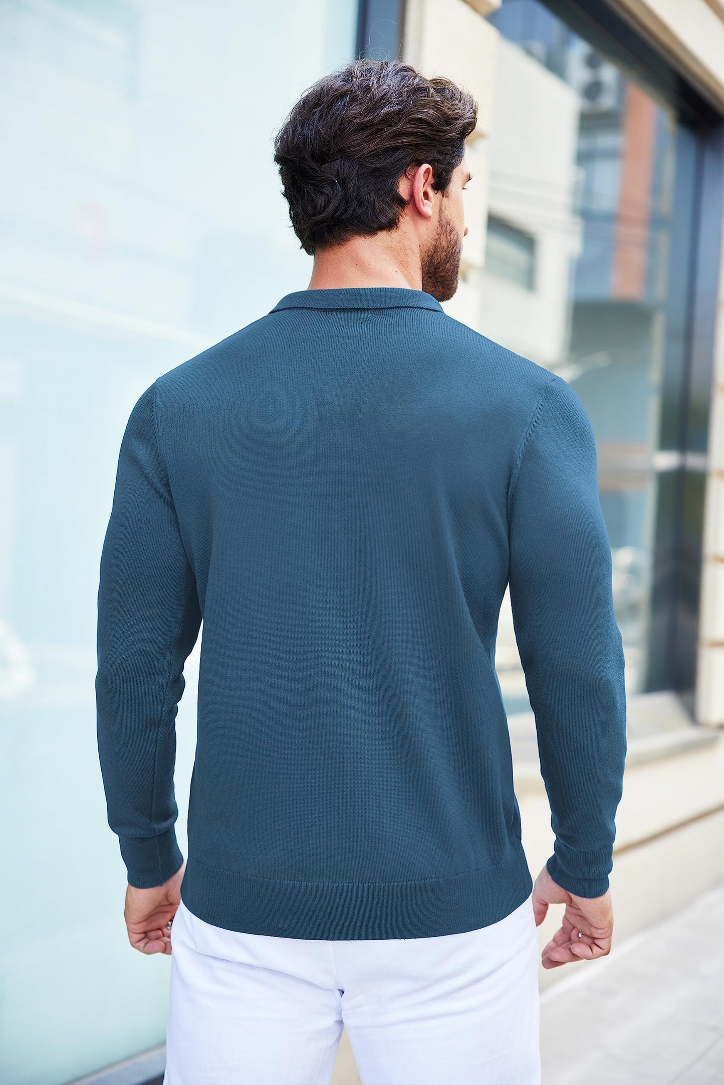 COOFANDY Mens Knit Polo Shirts Casual Long Sleeve Classic Polo Shirts Button Down Golf Shirts