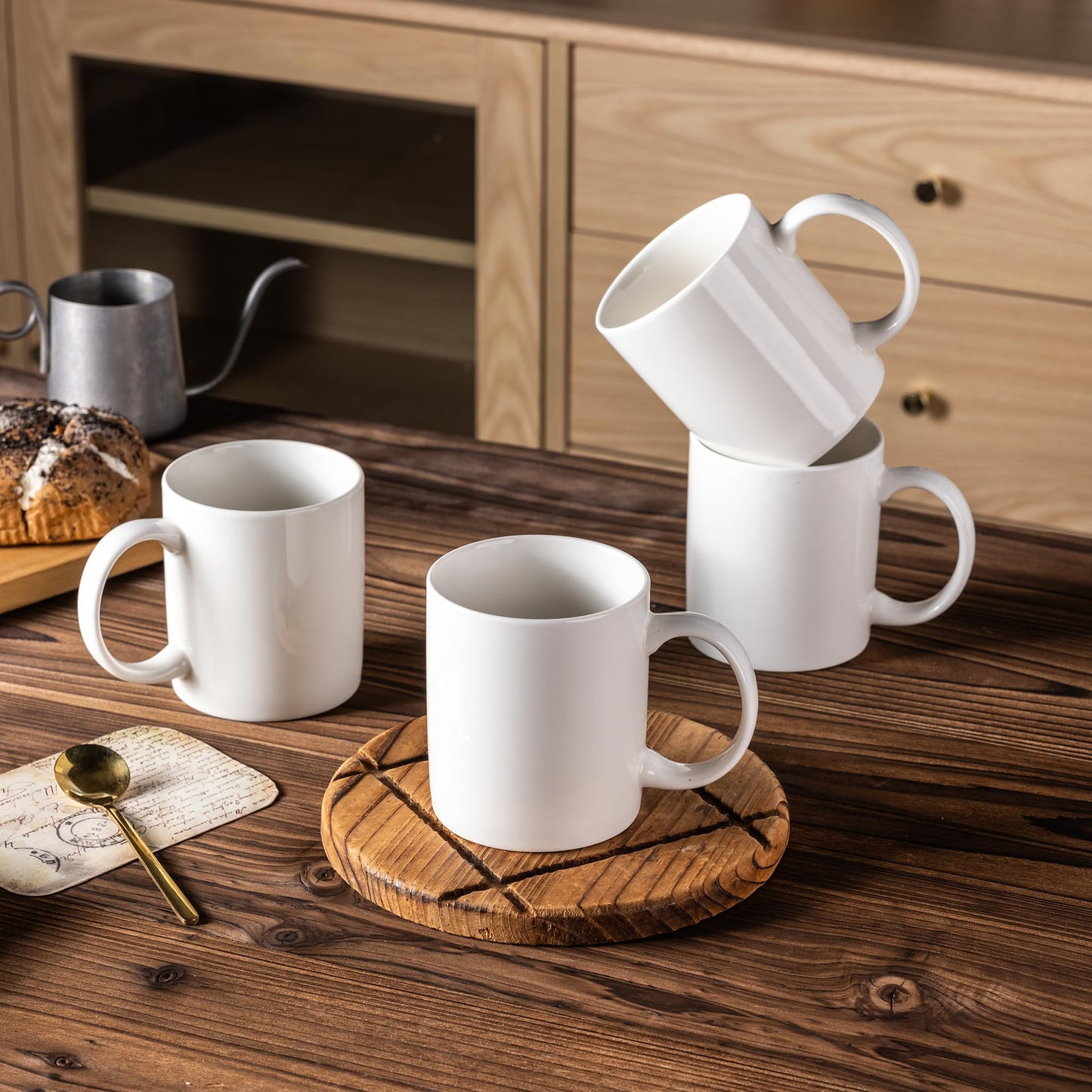 Lot de 6 tasses à café AmorArc 12 oz blanc cassé, tasses à café en céramique avec grande poignée pour homme, femme, ensemble de tasses à café légères pour latte/cappuccino/cacao/lait, lavables au lave-vaisselle et au micro-ondes, 6 pièces