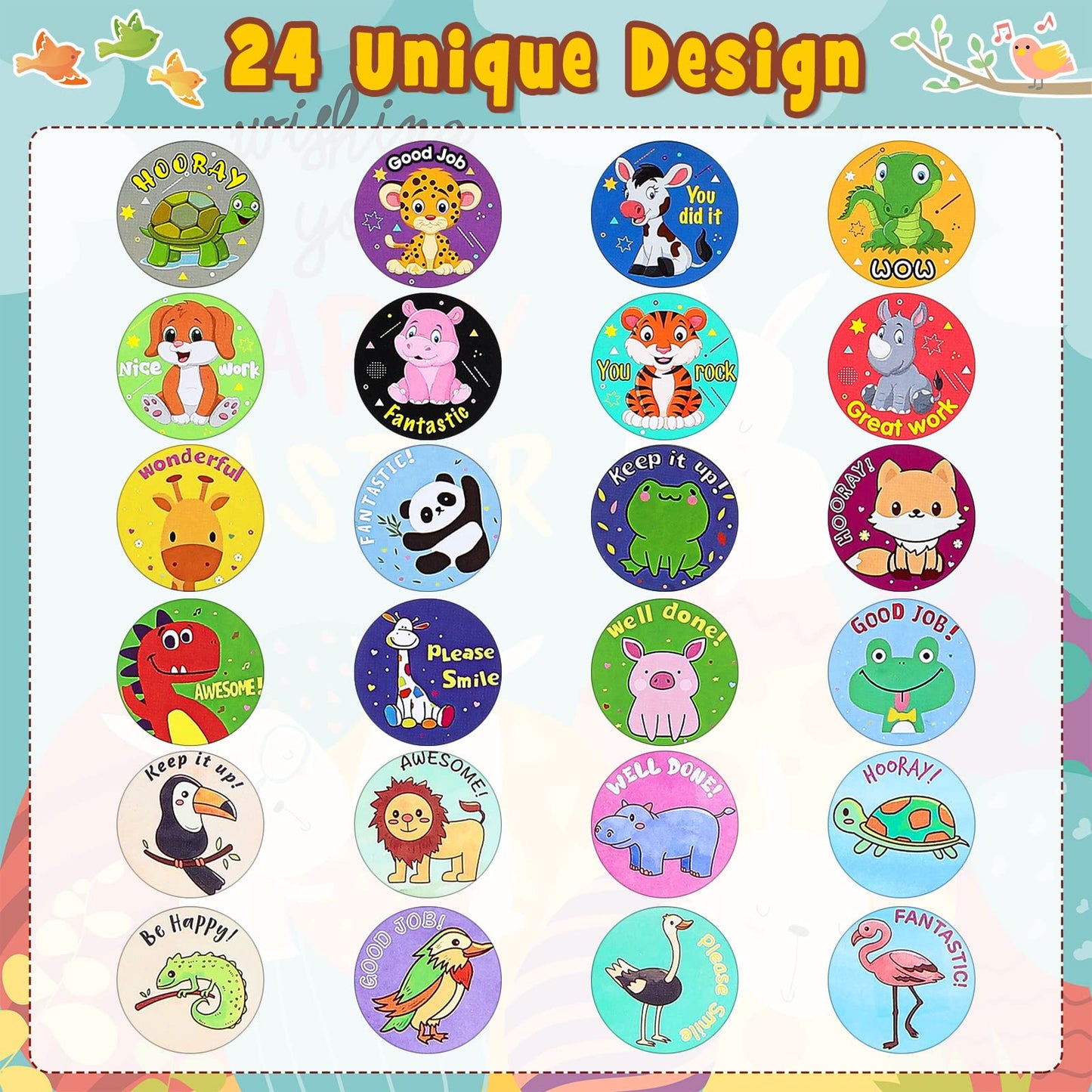 Outus 3 Rolls Motivational Stickers for Kids, 1500 Pcs Inspirational Cartoon Reward Stickers Teacher Supplies for Potty Training School Classroom Students Prizes, 24 Designs(Vivid Style)