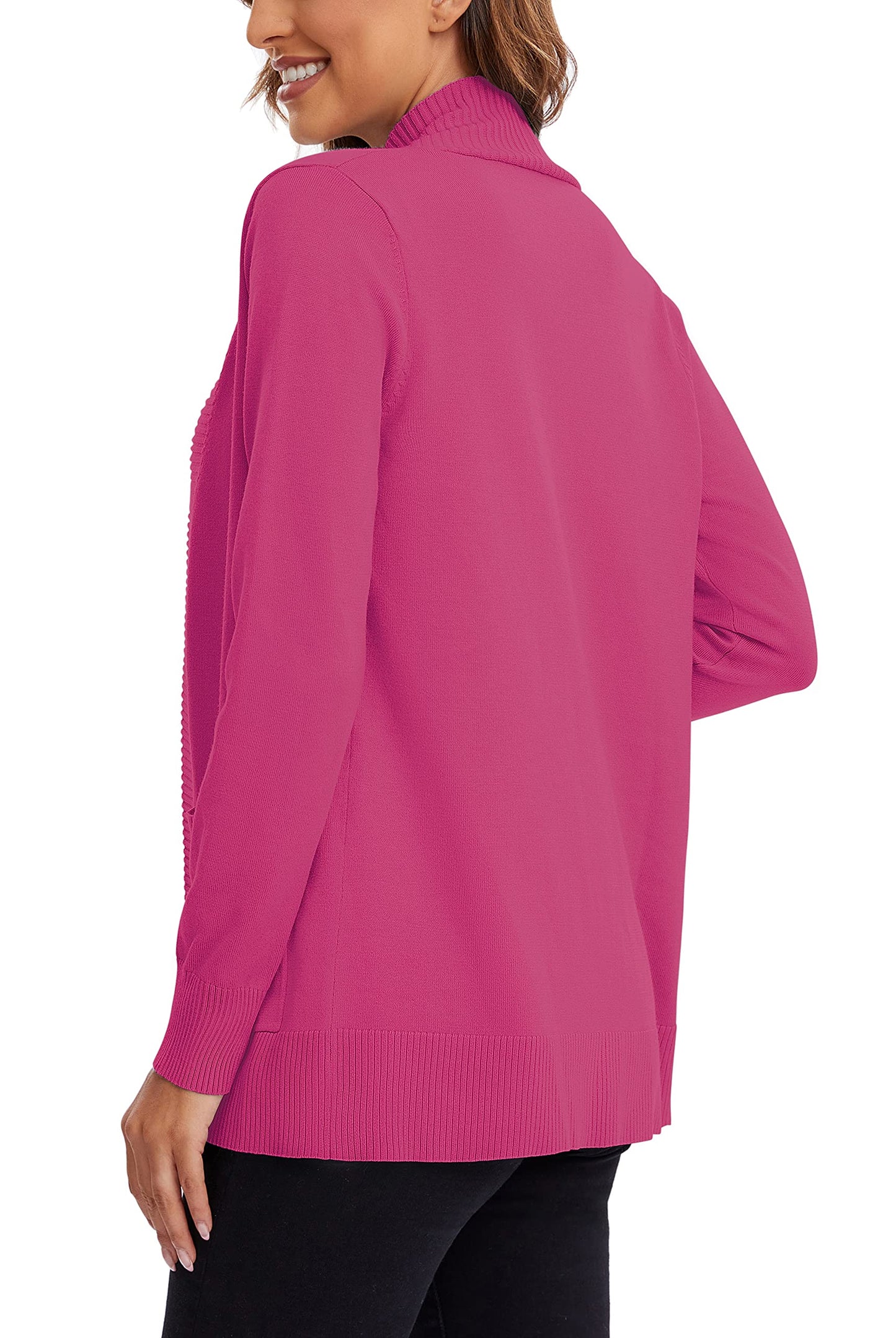 Urban CoCo Leichter Strickjacke für Damen mit offener Vorderseite, lange Ärmel, mit Tasche