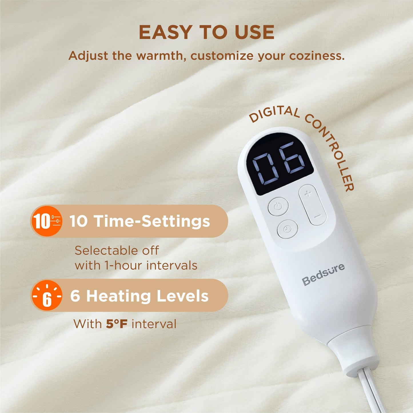 Electric Heated Blanket/Throw - Seamless Flannel Electric Blanket, Heating Blanket with 4 Time Settings & 6 Heat Settings, Warm Blanket Gift for Grandma (50x60 inches, Black)