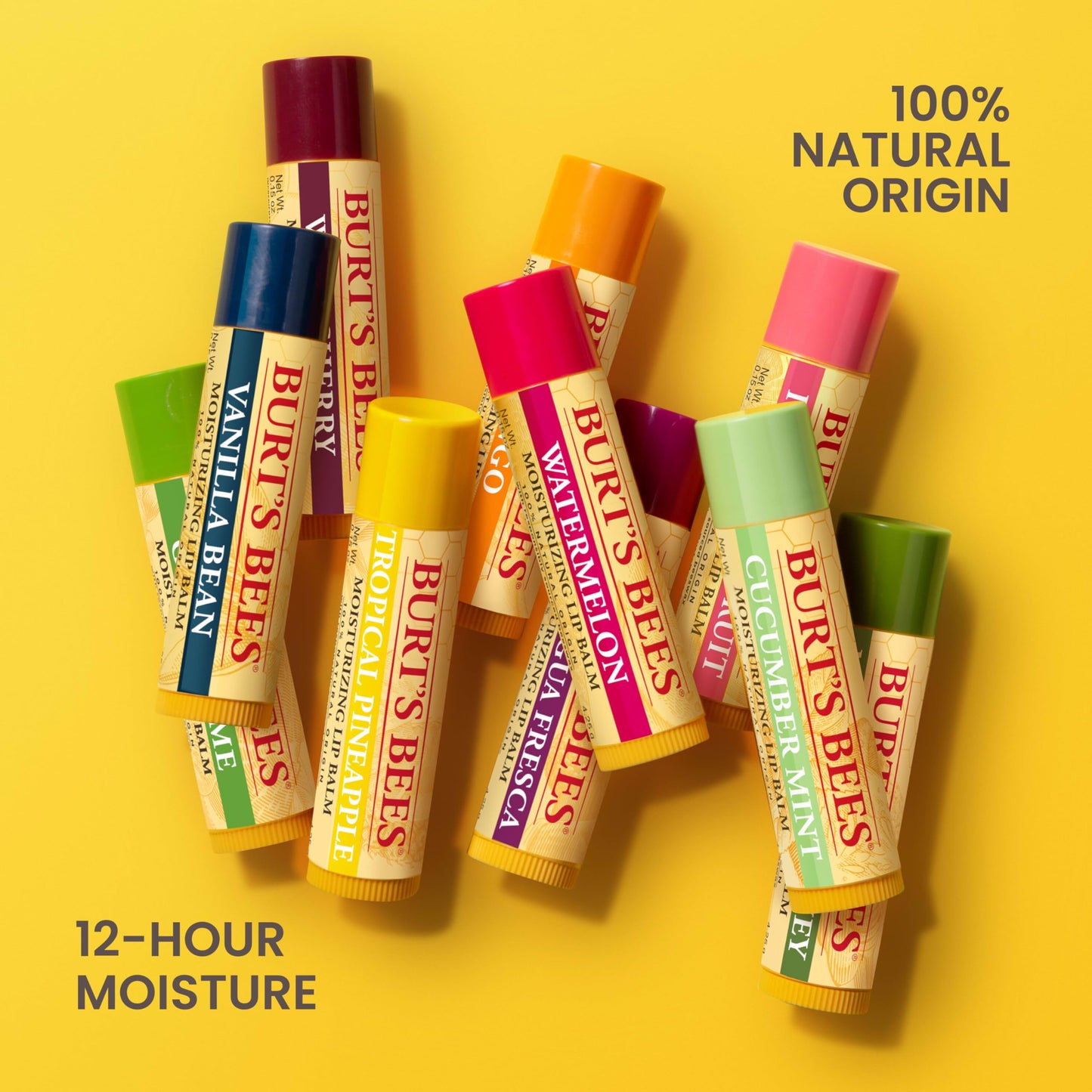 Lip Balm - Beeswax, Strawberry, Coconut and Pear, and Vanilla Bean, With Responsibly Sourced Beeswax, Tint-Free, Natural Origin Lip Treatment, 4 Tubes, 0.15 oz.