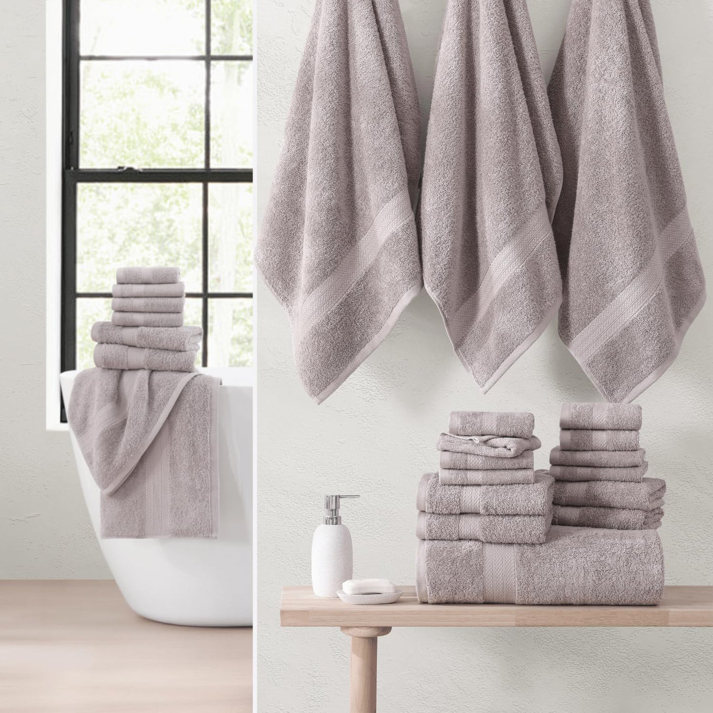 LANE LINEN 24-teiliges Badezimmerhandtuch-Set – 100 % Baumwolle, Badetuch-Sets, 4 Badetücher extragroß, 2 Badelaken, 6 Handtücher fürs Badezimmer, 8 Waschlappen, 4 Fingerkuppen-Handtücher – weiße Handtücher
