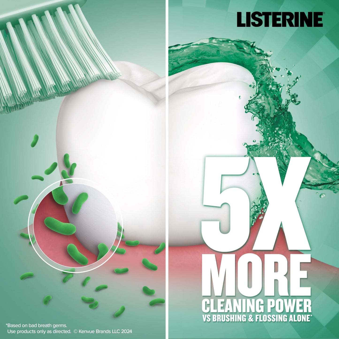 Listerine Freshburst Antiseptic Mouthwash for Bad Breath, Kills 99% of Germs That Cause Bad Breath & Fight Plaque & Gingivitis, ADA Accepted Mouthwash, Spearmint, 1 L