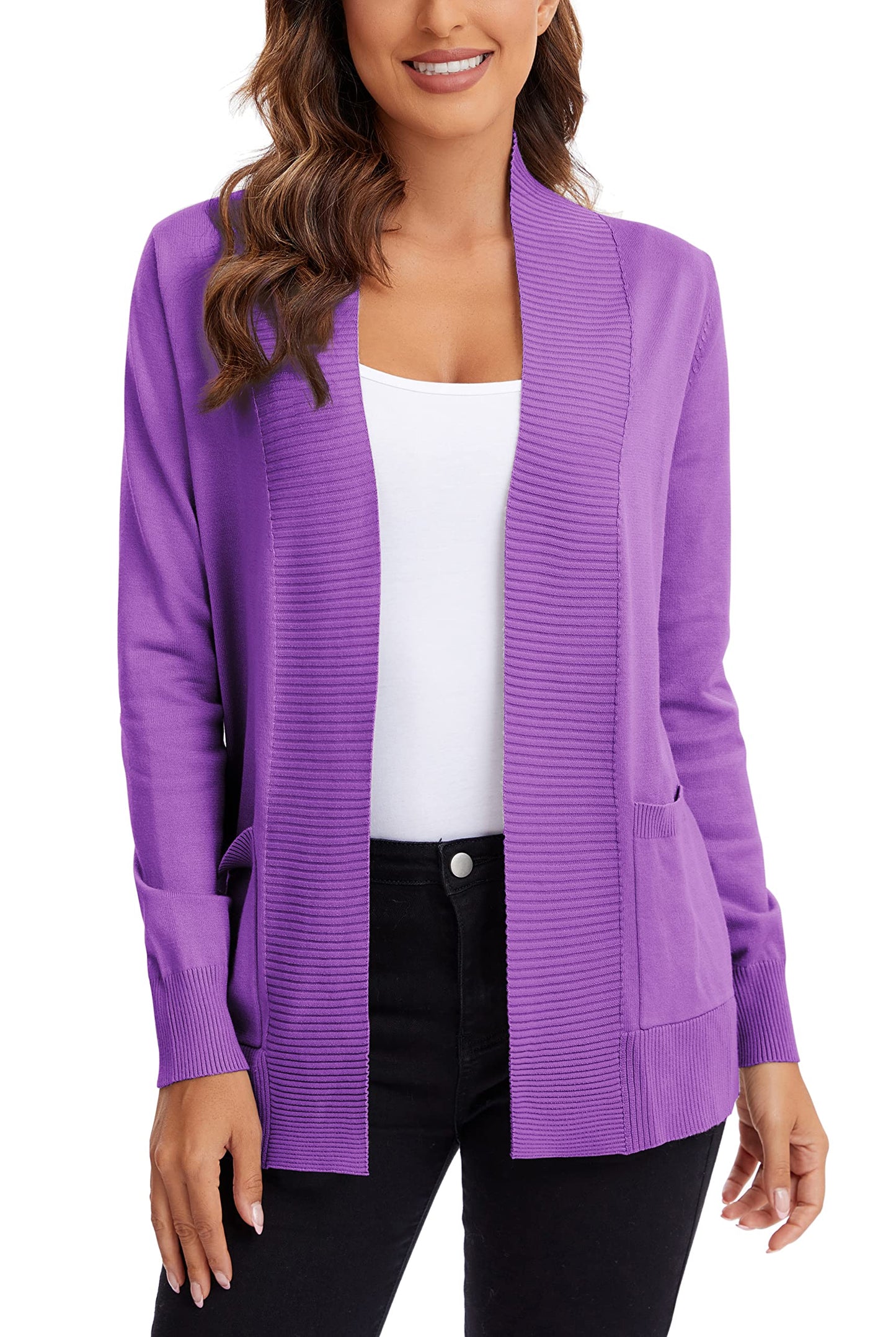 Urban CoCo Leichter Strickjacke für Damen mit offener Vorderseite, lange Ärmel, mit Tasche