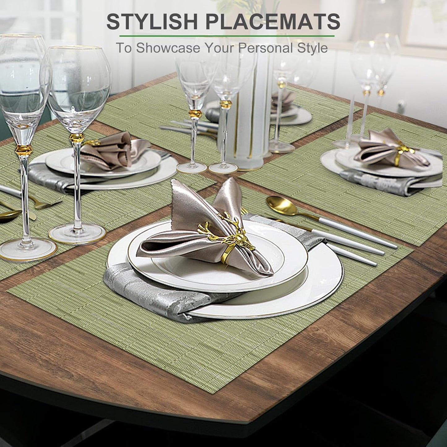 Tischsets 6er-Set, gewebtes Vinyl-Tischset für Esstisch, waschbar, abwischbar, Küchentischsets, strapazierfähige Tischsets für drinnen und draußen, 01 Beige, 6 Stück