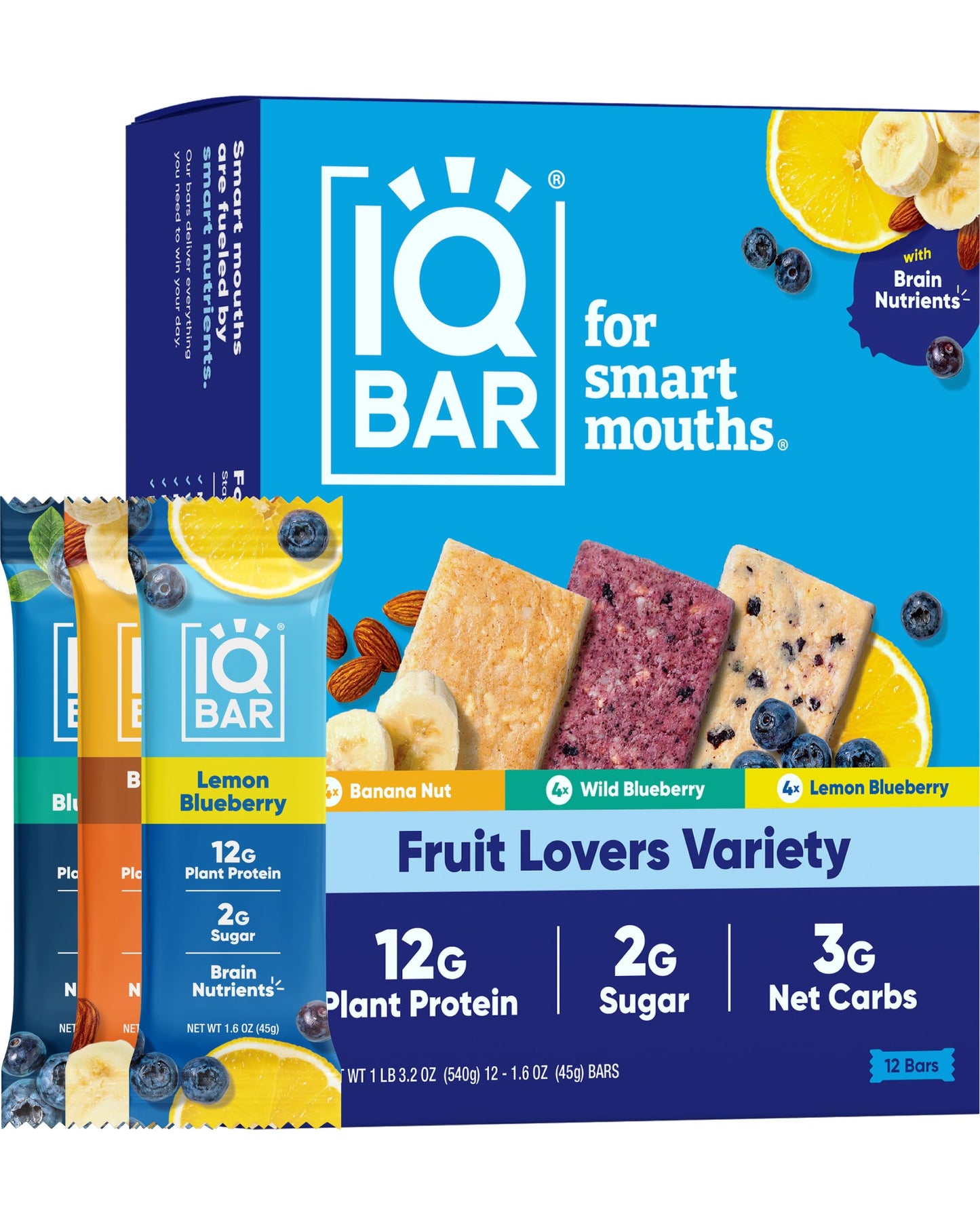 IQBAR Brain and Body Plant Protein Bars - 7 Bar Sampler Pack - Gluten Free, High Fiber, Vegan Snacks - Low Sugar Meal Replacement