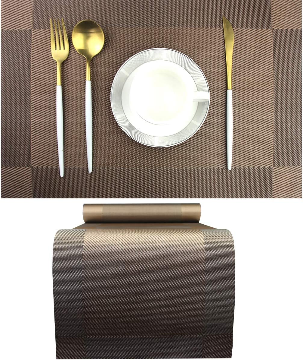 PIGCHCY Keilförmige Tischsets für den Esstisch, kreuzgewebt, waschbares Vinyl-Tischset, hitzebeständig, runde Tischsets, 4er-Set (Silbergrau)