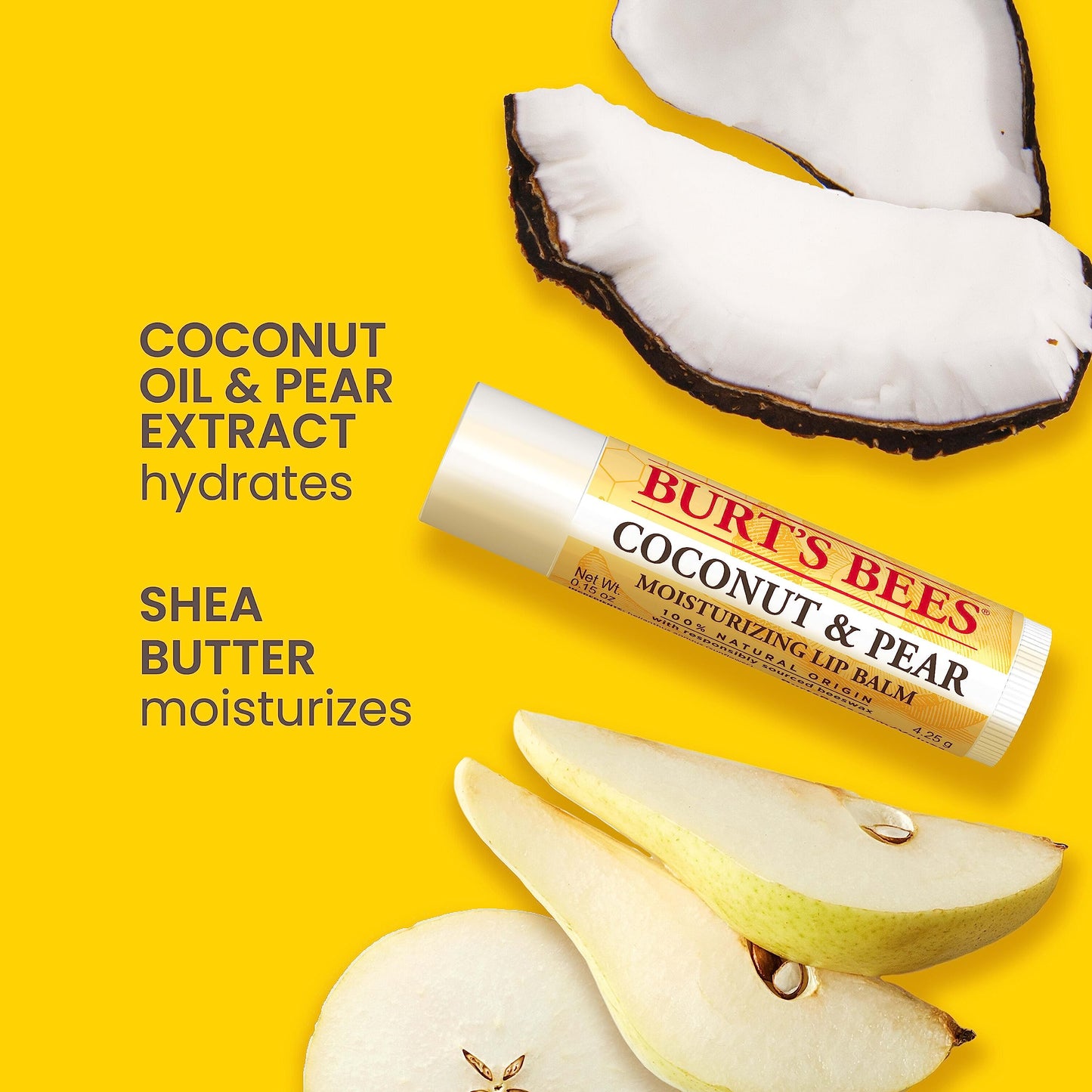Lip Balm - Beeswax, Strawberry, Coconut and Pear, and Vanilla Bean, With Responsibly Sourced Beeswax, Tint-Free, Natural Origin Lip Treatment, 4 Tubes, 0.15 oz.