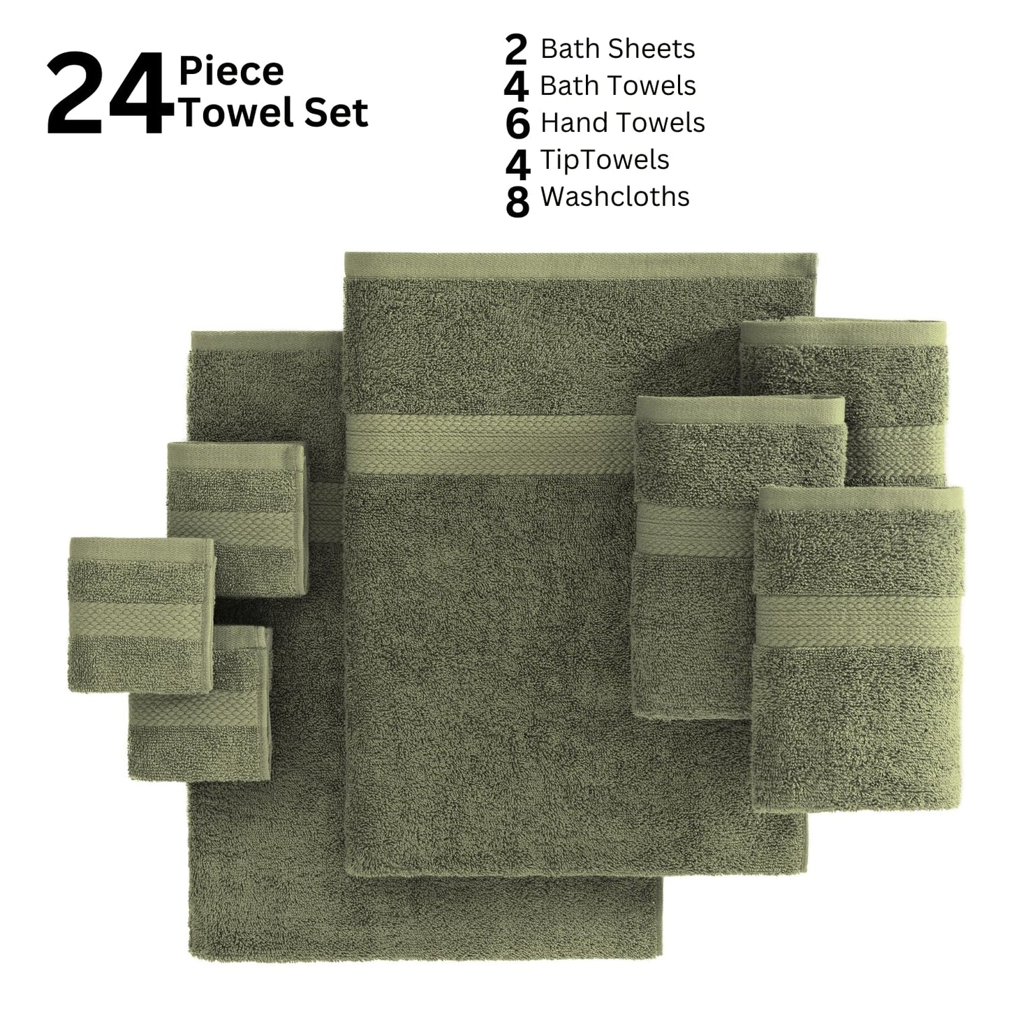 LANE LINEN 24-teiliges Badezimmerhandtuch-Set – 100 % Baumwolle, Badetuch-Sets, 4 Badetücher extragroß, 2 Badelaken, 6 Handtücher fürs Badezimmer, 8 Waschlappen, 4 Fingerkuppen-Handtücher – weiße Handtücher