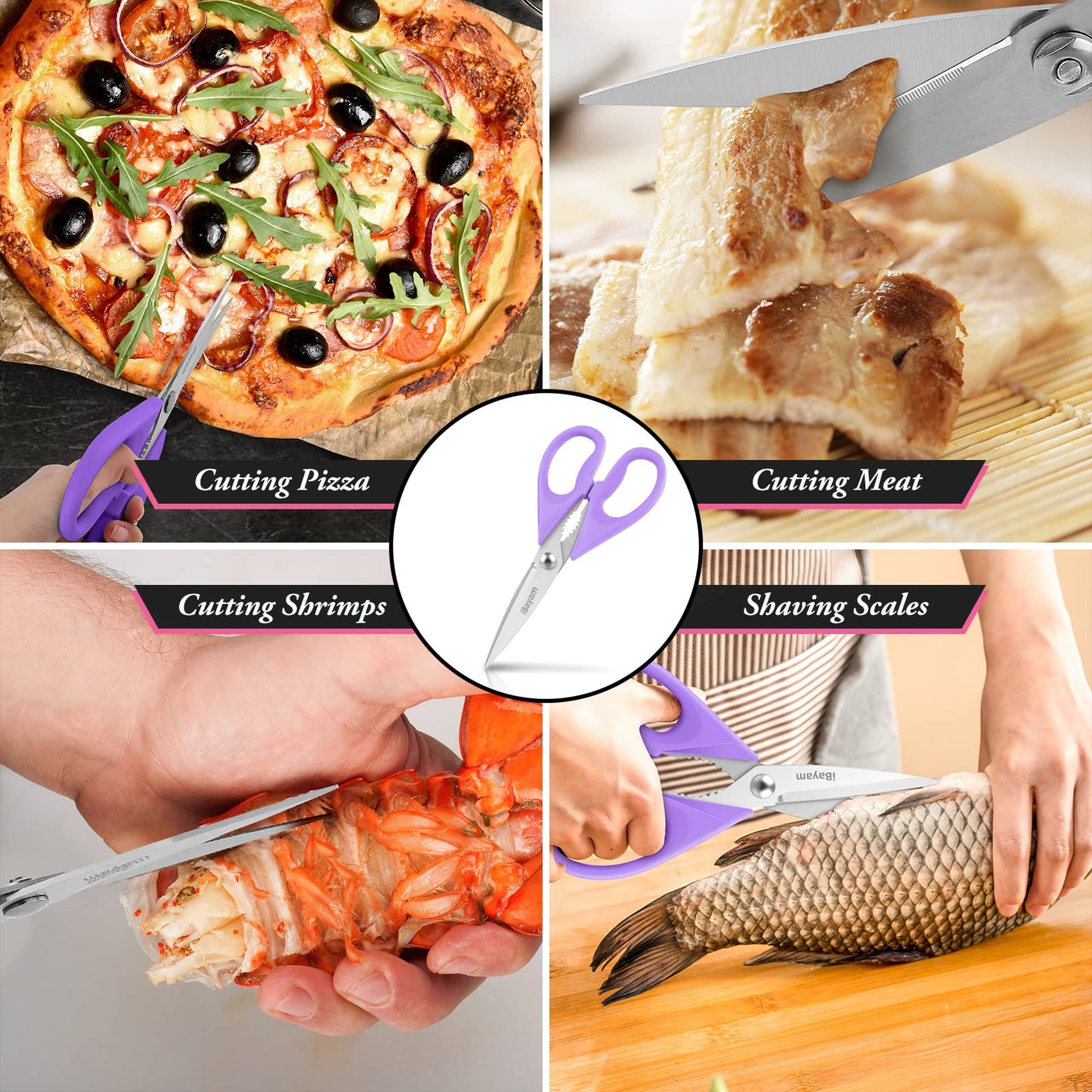 iBayam Küchenschere, Allzweck-Küchenschere, strapazierfähig, Küchen-Kochutensilien-Set, Kochutensilien, Fleisch- und Geflügelschere, spülmaschinenfeste Lebensmittel-Kochschere, Allzweckschere aus Edelstahl, Küchengeschenke
