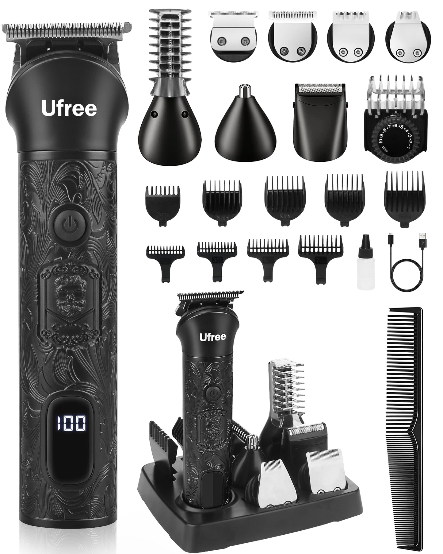 Ufree Beard Trimmer for Men, Electric Razor Shavers, Cordless Hair Clippers, Shaving Kit for Mustache, Body, Nose, Ear and Face, 7 in 1 Beard Grooming Kit, Gifts for Men