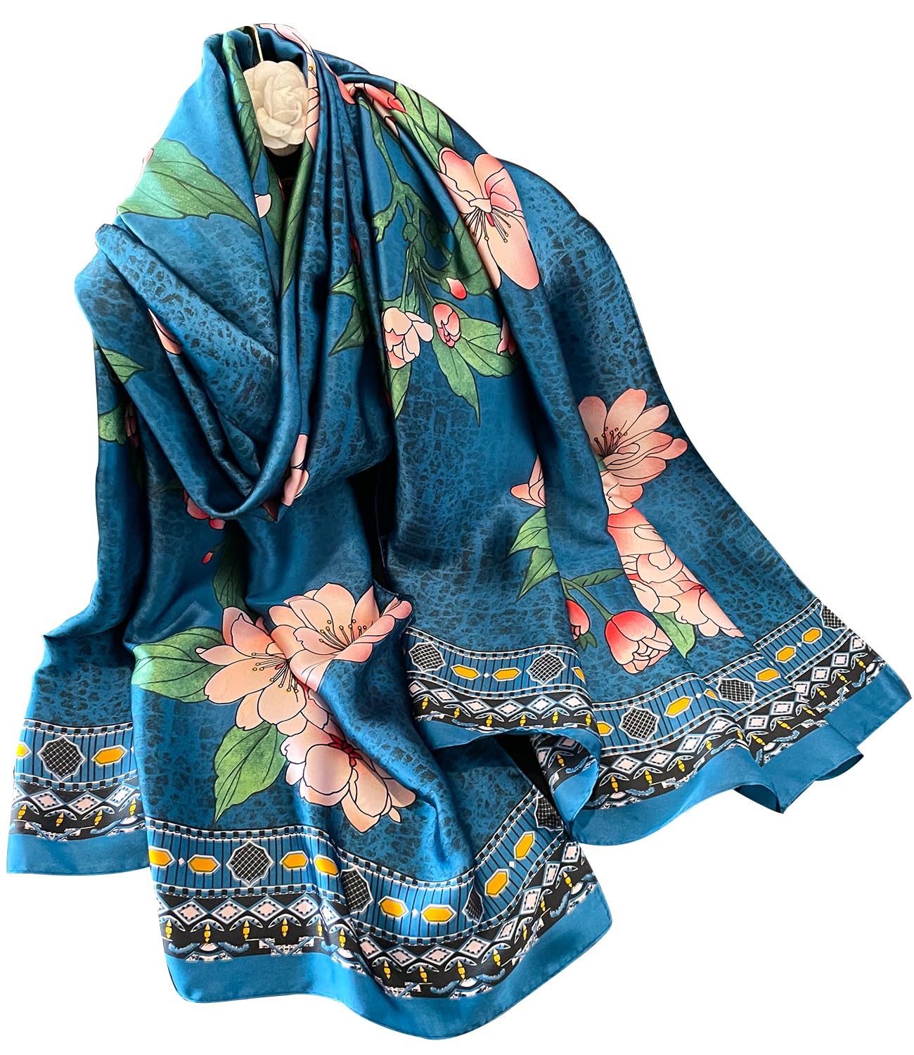 NUWEERIR Damen-Schal, 100 % großer Maulbeerseide, langer Satin-Schal, modischer Designer-Schal, leichte Wickel