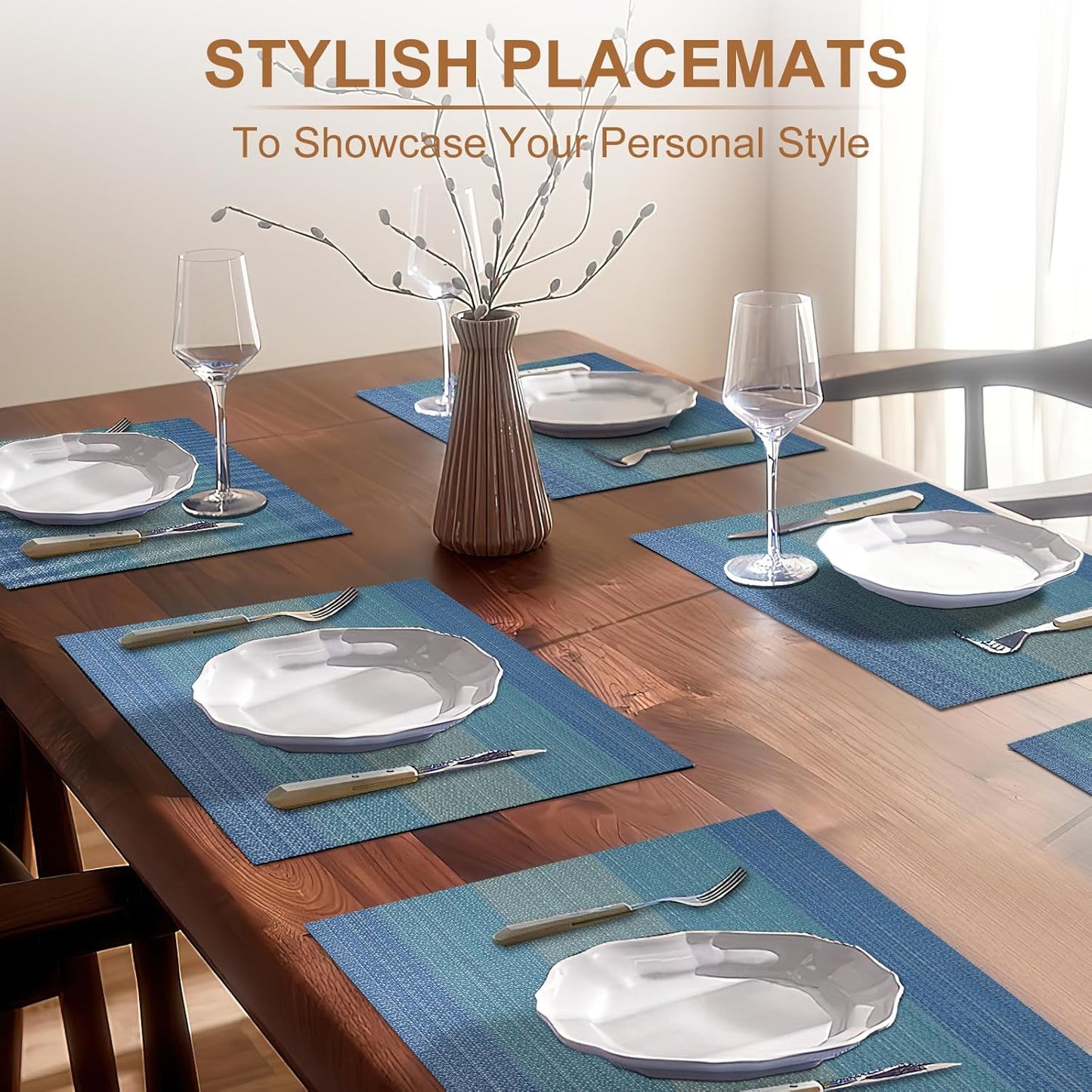 Tischsets 6er-Set, gewebtes Vinyl-Tischset für Esstisch, waschbar, abwischbar, Küchentischsets, strapazierfähige Tischsets für drinnen und draußen, 01 Beige, 6 Stück
