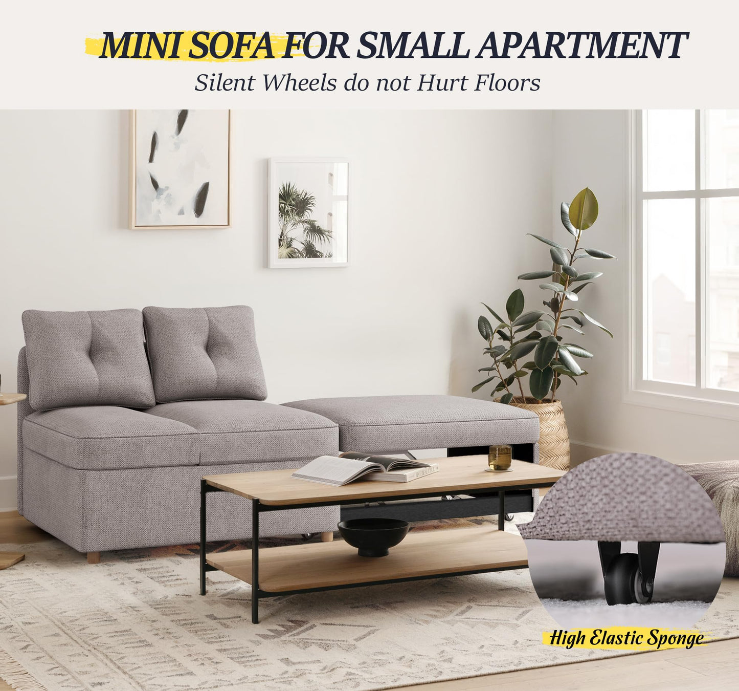 Schlafsofa, 4-in-1-Couch, umwandelbares Sofa, Zweisitzer-Couch aus Leinenstoff mit 2 Dekokissen, Einzel-Relaxsessel für kleine Räume mit 5-fach verstellbarer Rückenlehne