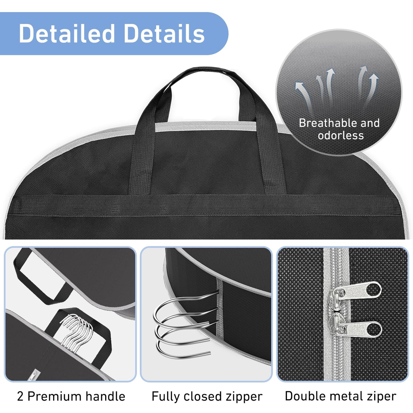 Sacs à vêtements transparents de 50 po pour suspendre des vêtements dans un placard avec soufflets de 4 po, sac de protection pour costumes pour robes, manteaux longs, vestes, pulls, chemises, 3 paquets, noir