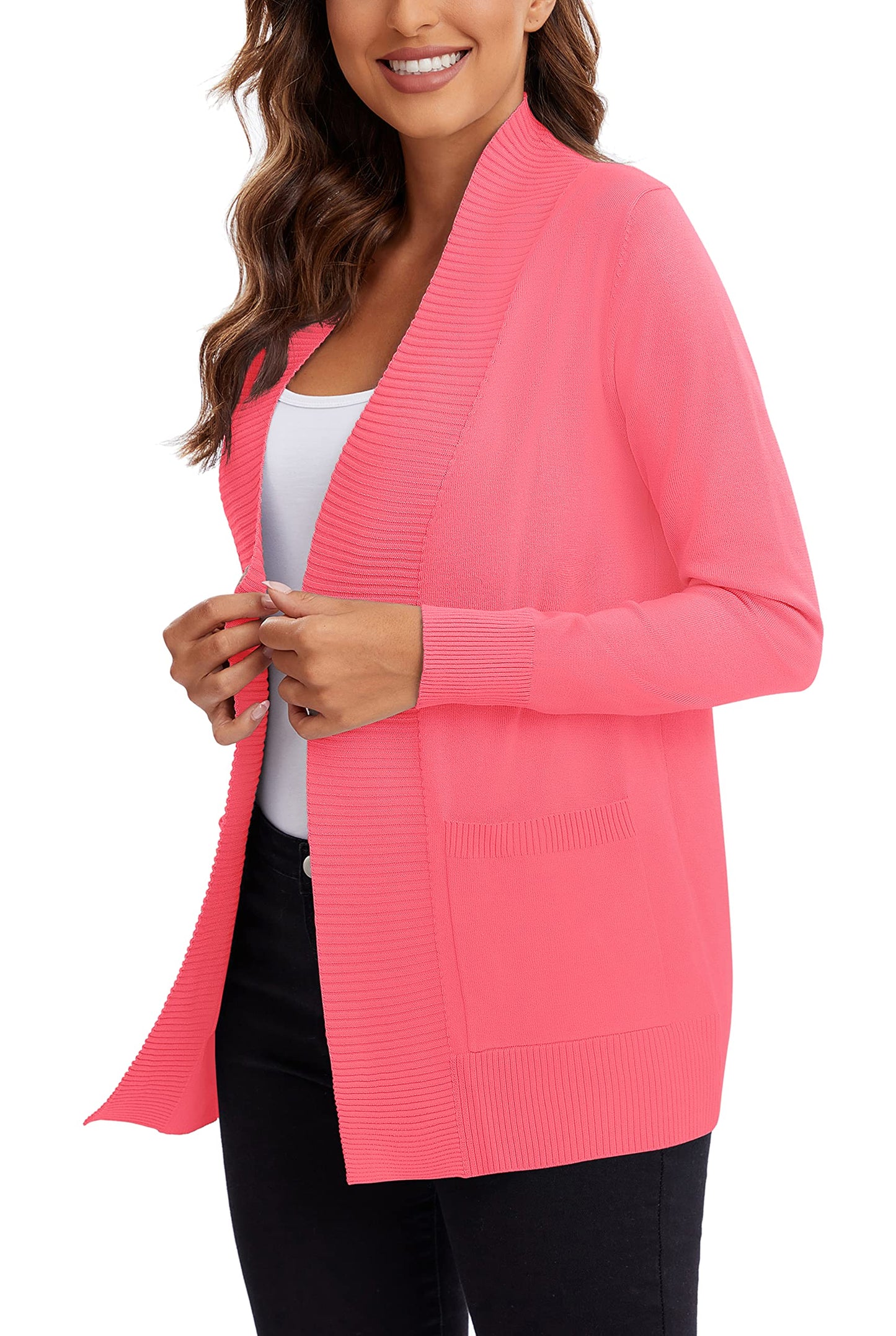 Urban CoCo Leichter Strickjacke für Damen mit offener Vorderseite, lange Ärmel, mit Tasche