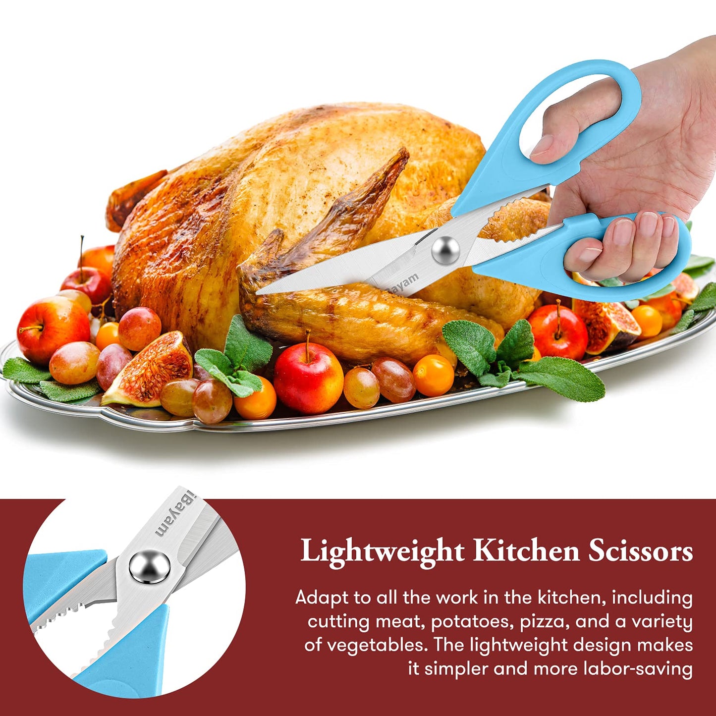 iBayam Küchenschere, Allzweck-Küchenschere, strapazierfähig, Küchen-Kochutensilien-Set, Kochutensilien, Fleisch- und Geflügelschere, spülmaschinenfeste Lebensmittel-Kochschere, Allzweckschere aus Edelstahl, Küchengeschenke