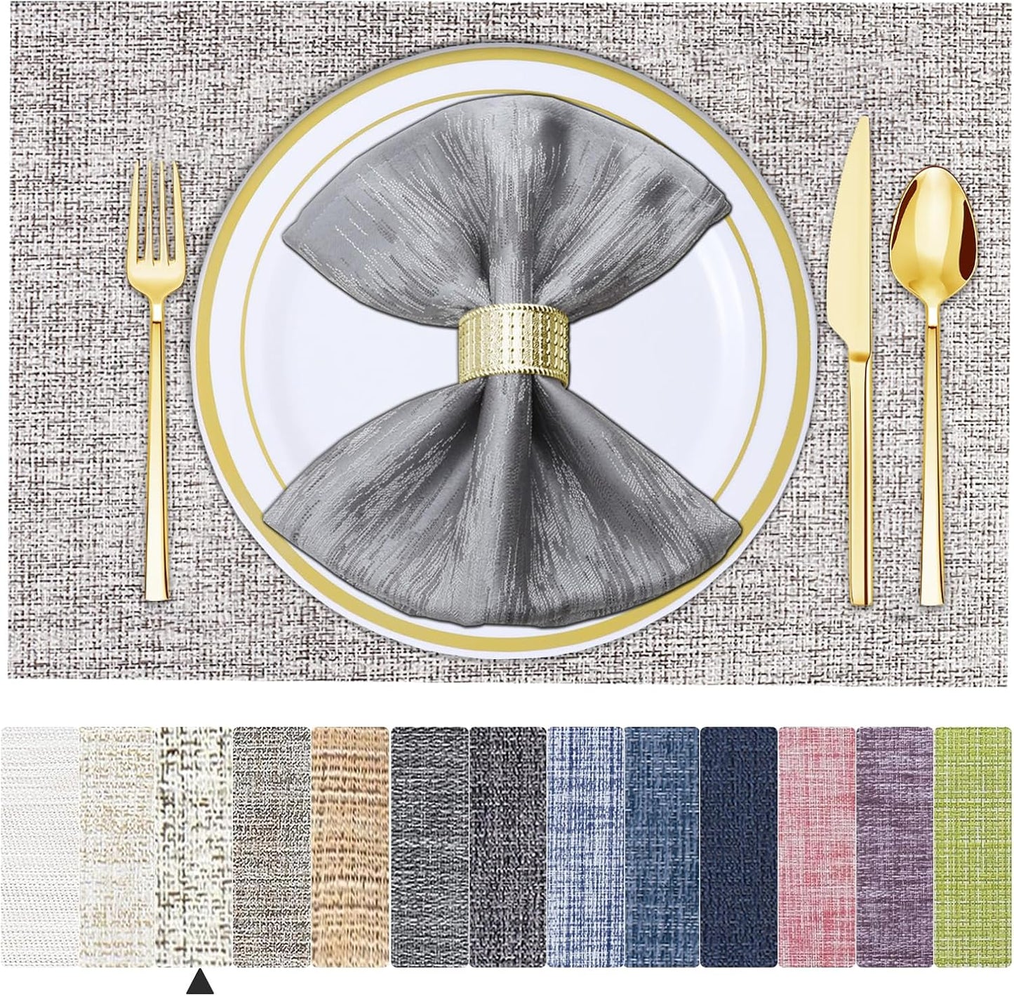 Tischsets 6er-Set, gewebtes Vinyl-Tischset für Esstisch, waschbar, abwischbar, Küchentischsets, strapazierfähige Tischsets für drinnen und draußen, 01 Beige, 6 Stück