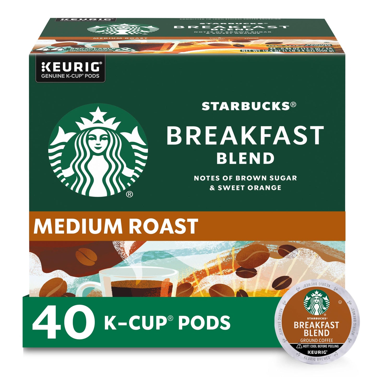 Starbucks K-Cup-Kaffeepads, natürlich aromatisiertes Kaffee-Vielfaltspaket für Keurig-Kaffeemaschinen, 100 % Arabica, 1 Schachtel (40 Pads)