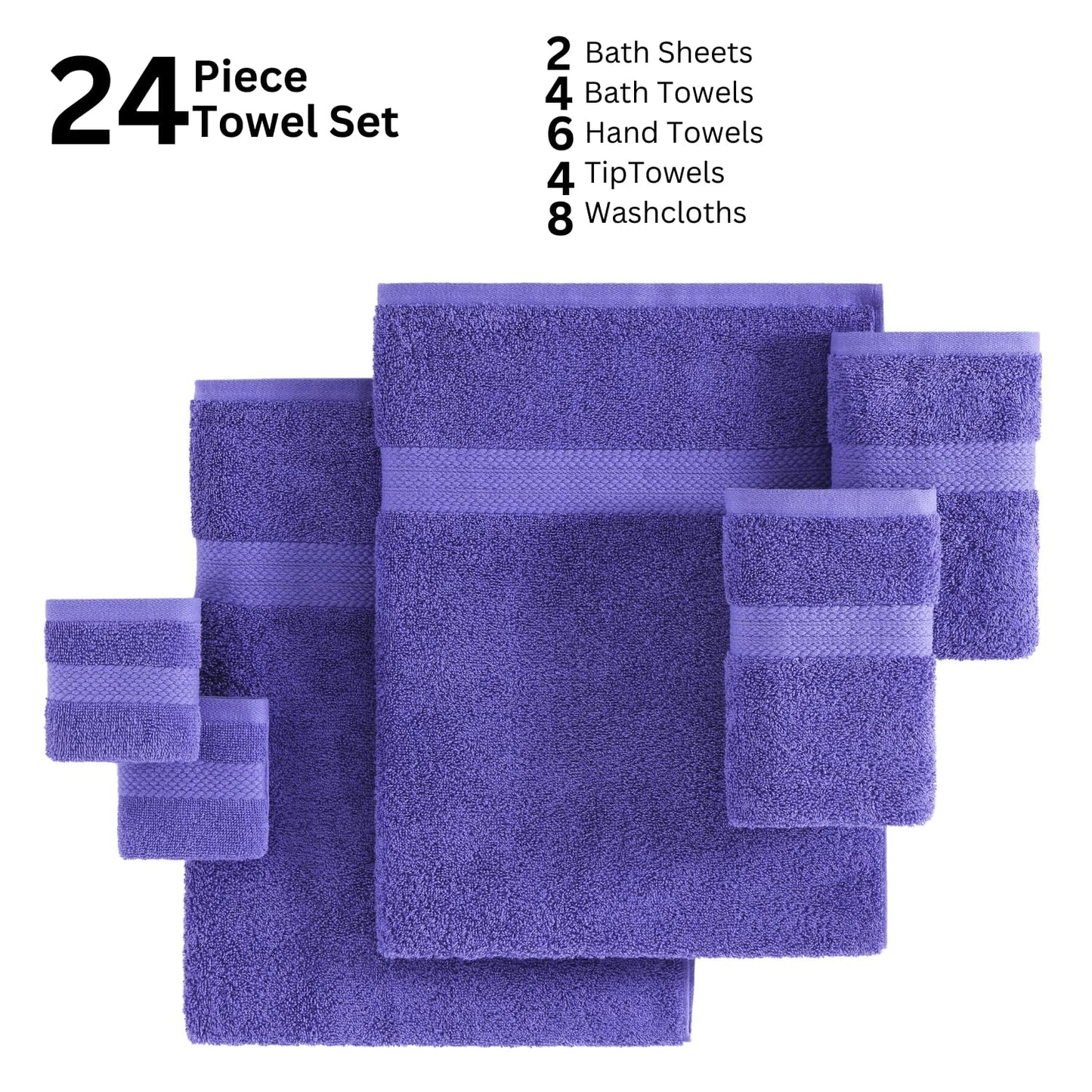 LANE LINEN 24-teiliges Badezimmerhandtuch-Set – 100 % Baumwolle, Badetuch-Sets, 4 Badetücher extragroß, 2 Badelaken, 6 Handtücher fürs Badezimmer, 8 Waschlappen, 4 Fingerkuppen-Handtücher – weiße Handtücher