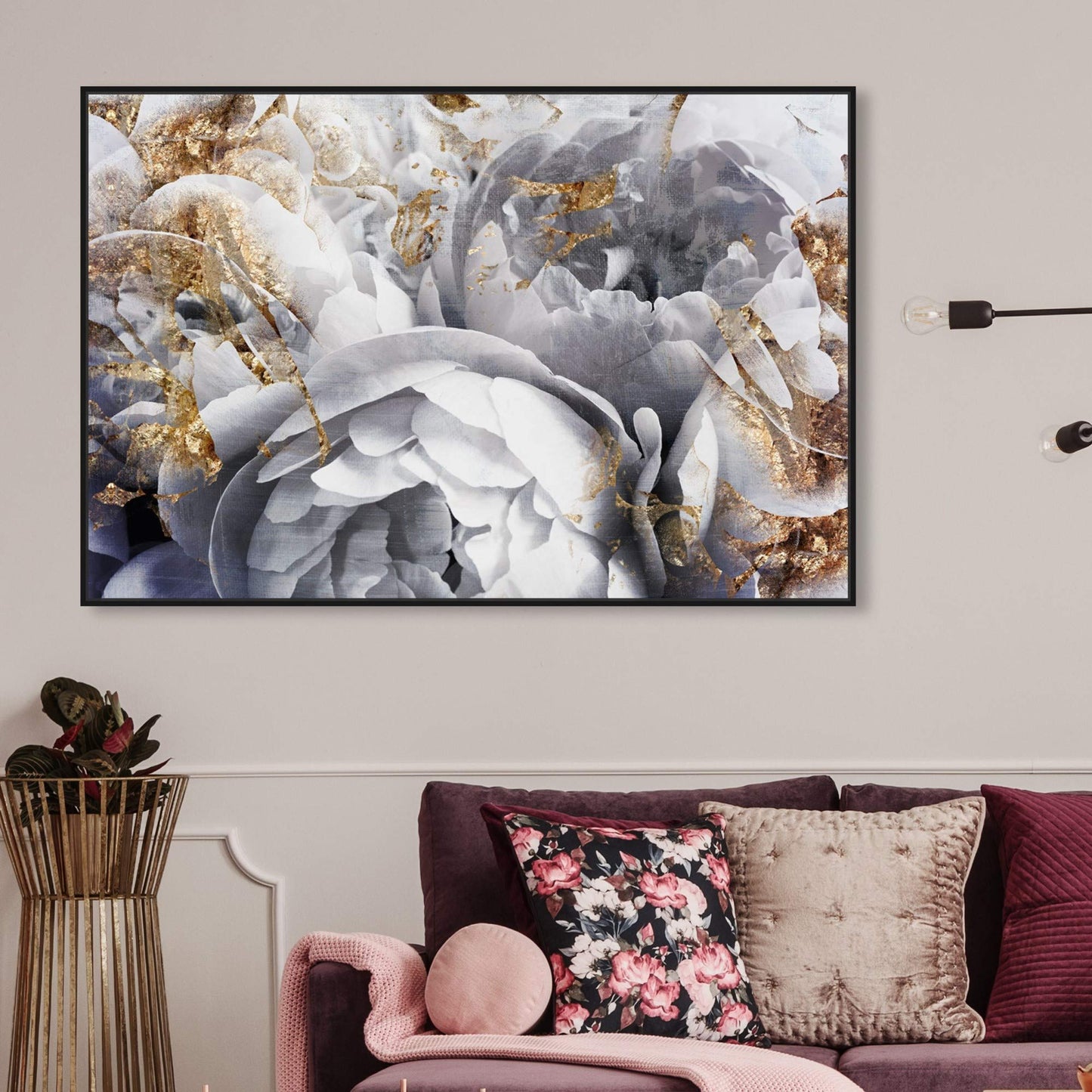 The Oliver Gal Artist Co. Floral and Botanical Wall Art Canvas Prints 'Her Peony Garden' Home Décor, 15" x 10", Gold, White