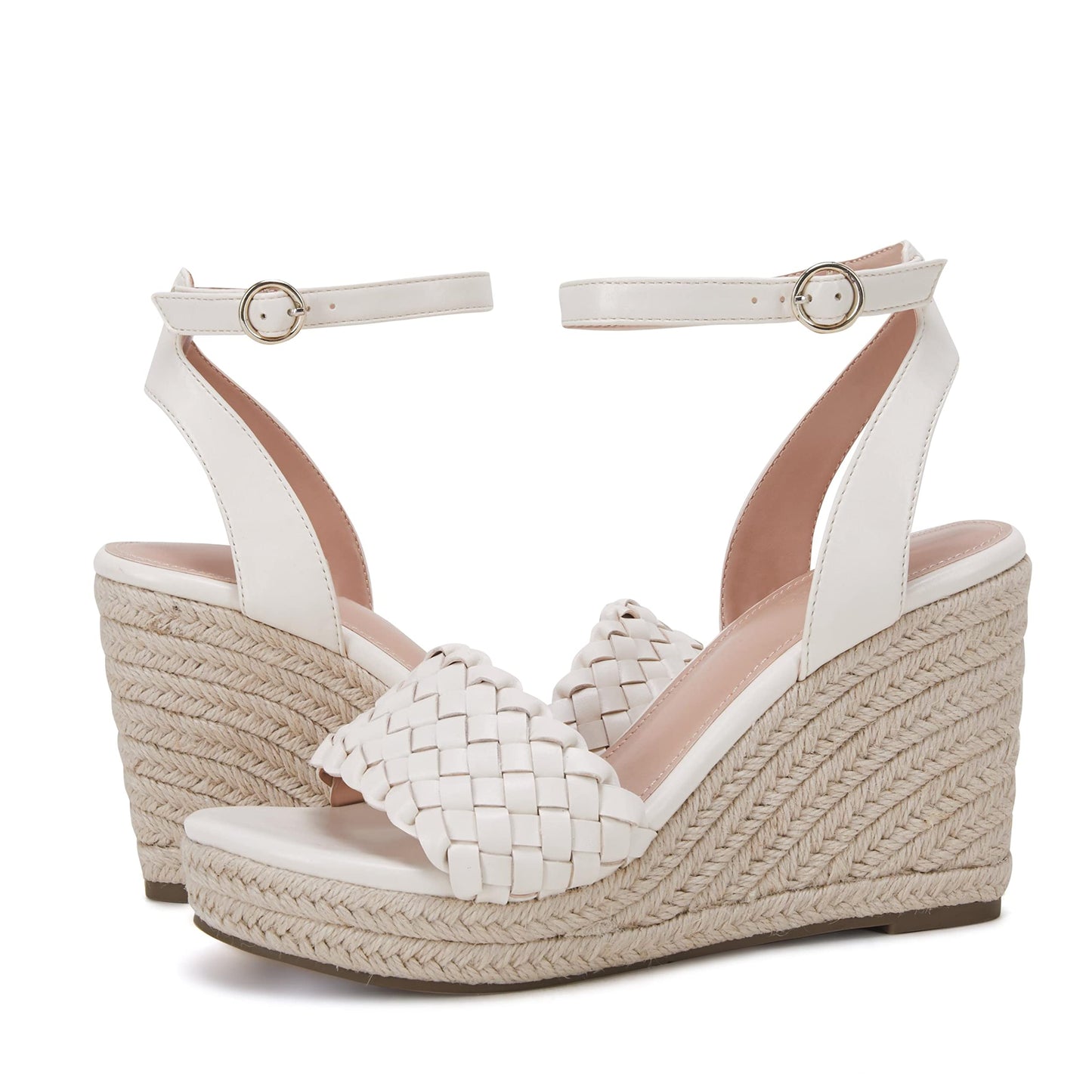 Coutgo Damen Plateau Keilsandalen Knöchelriemen Geflochtene Espadrille Schuhe