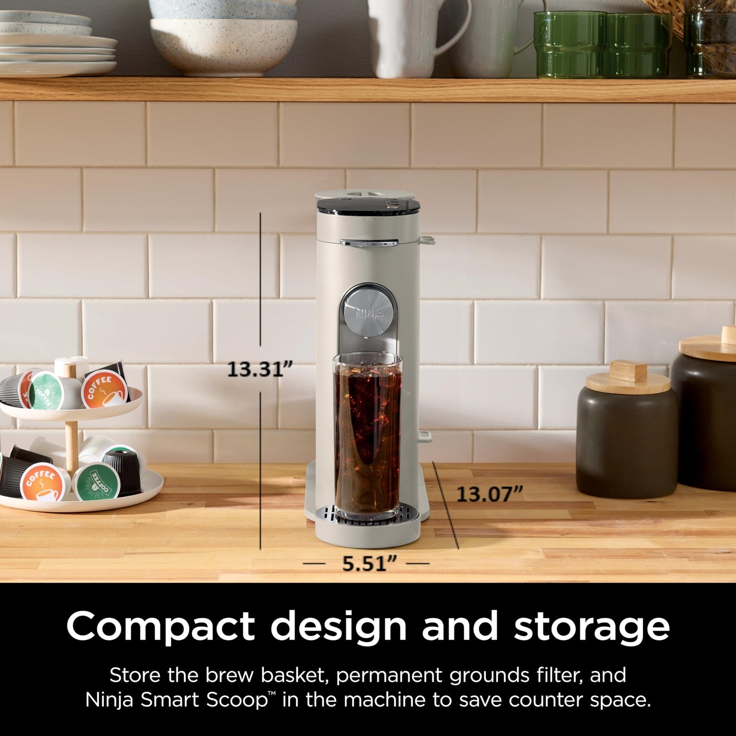 Ninja Pods & Grounds Single-Serve Coffee Maker, K-Cup Compatible, Brews Hot & Iced Coffee, Compact, 56-oz Reservoir, 6-oz Cup to 24-oz Travel Mug Sizes, PB041ST
