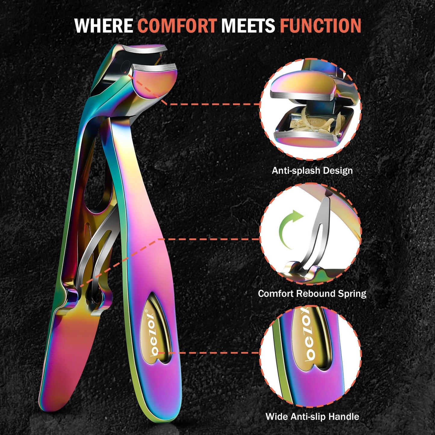 BEZOX Angled Head Toe Nail Clippers for Seniors for Thick Nails - Ergonomic Toenails Clipper for Thick Toenails, Premium Finger Nails Clipper for Adult with Catcher - Black