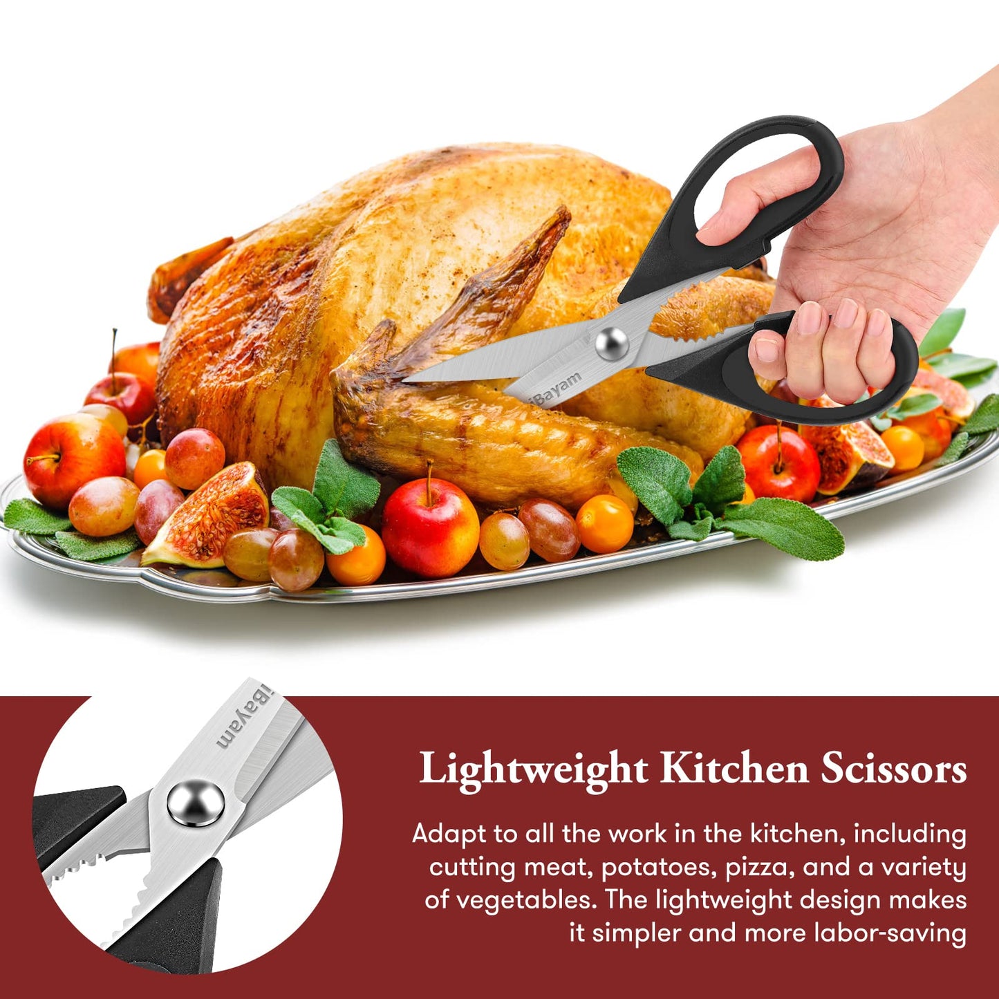 iBayam Küchenschere, Allzweck-Küchenschere, strapazierfähig, Küchen-Kochutensilien-Set, Kochutensilien, Fleisch- und Geflügelschere, spülmaschinenfeste Lebensmittel-Kochschere, Allzweckschere aus Edelstahl, Küchengeschenke