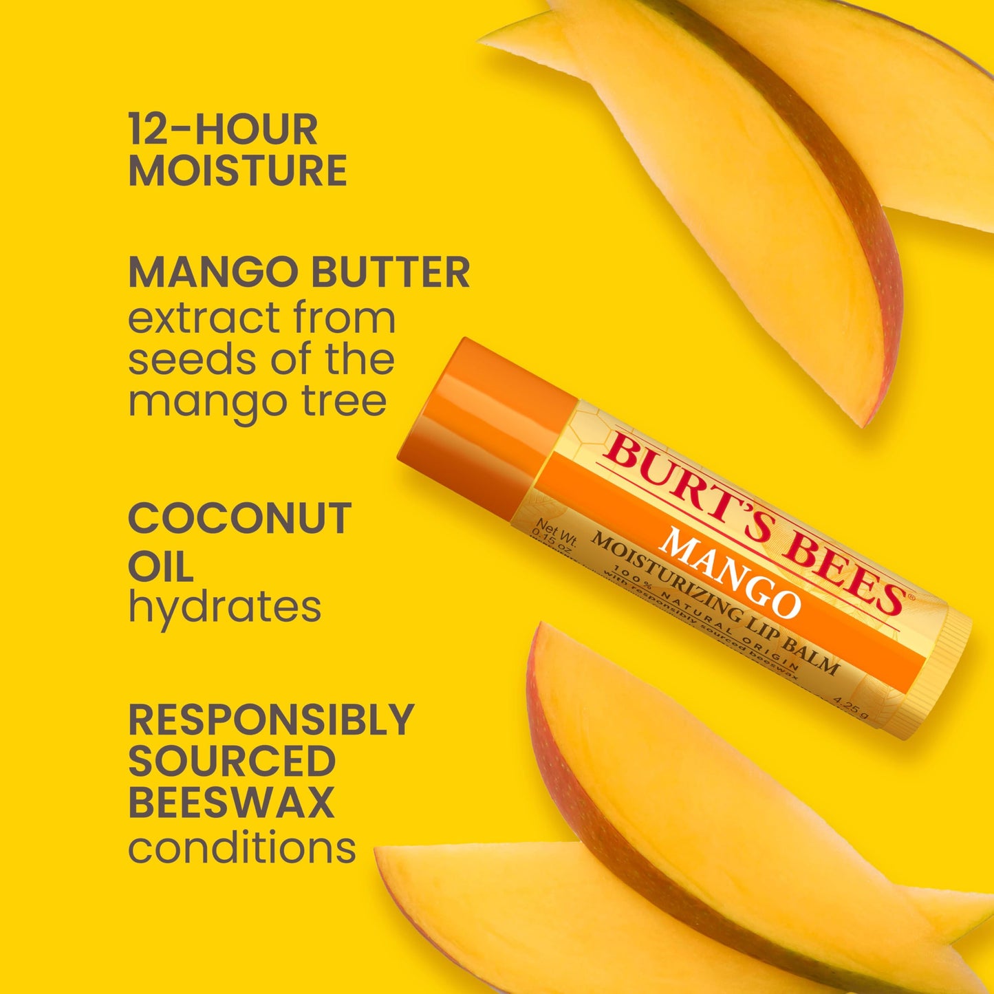 Lip Balm - Beeswax, Strawberry, Coconut and Pear, and Vanilla Bean, With Responsibly Sourced Beeswax, Tint-Free, Natural Origin Lip Treatment, 4 Tubes, 0.15 oz.
