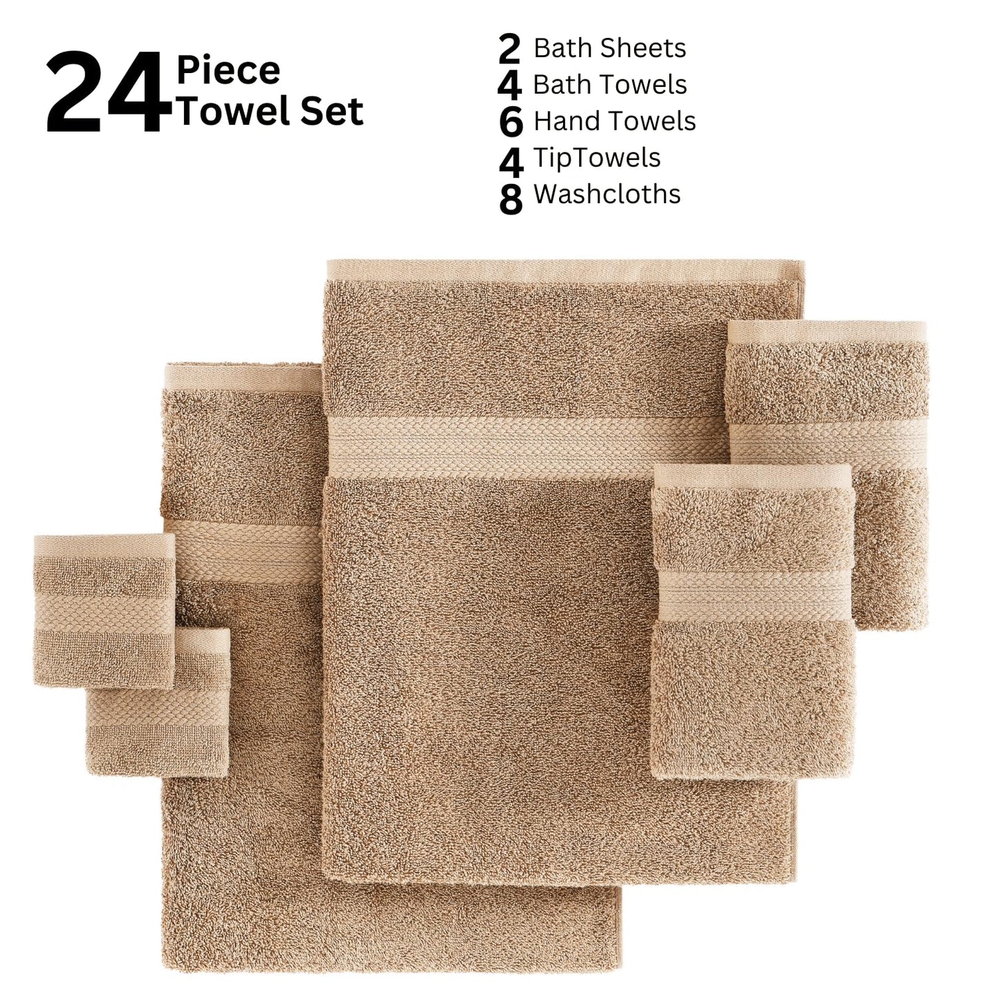 LANE LINEN 24-teiliges Badezimmerhandtuch-Set – 100 % Baumwolle, Badetuch-Sets, 4 Badetücher extragroß, 2 Badelaken, 6 Handtücher fürs Badezimmer, 8 Waschlappen, 4 Fingerkuppen-Handtücher – weiße Handtücher