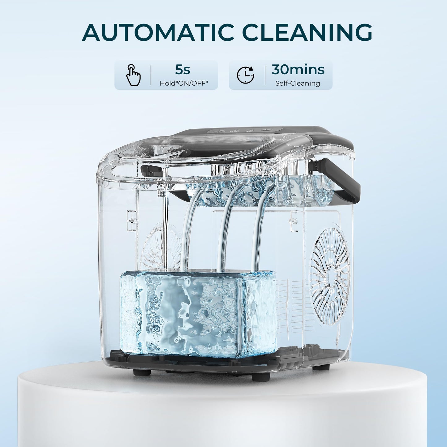 EUHOMY Countertop Ice Maker Machine with Handle, 26lbs in 24Hrs, 9 Ice Cubes Ready in 6 Mins, Auto-Cleaning Portable Ice Maker with Basket and Scoop, for Home/Kitchen/Camping/RV. (Black)