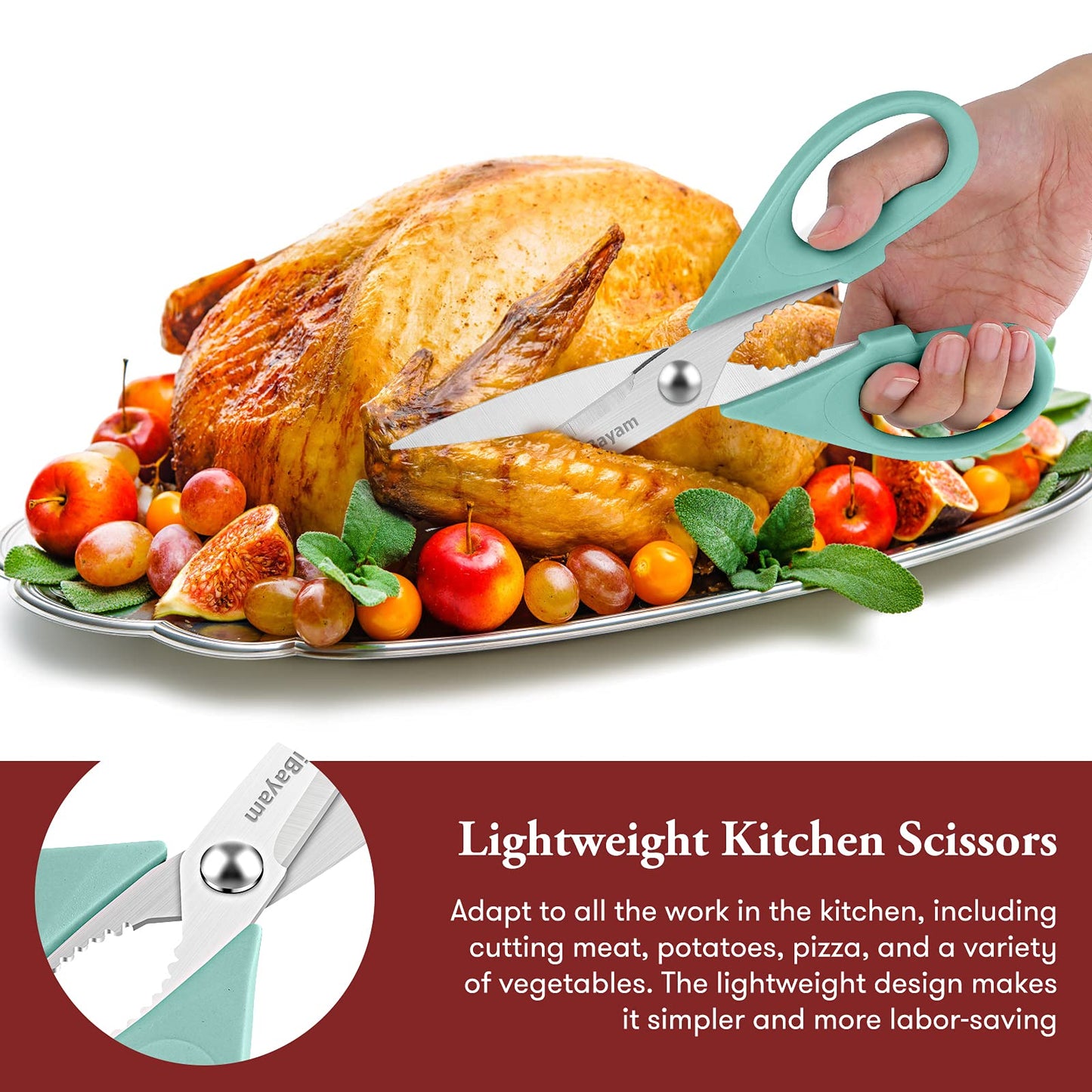 iBayam Küchenschere, Allzweck-Küchenschere, strapazierfähig, Küchen-Kochutensilien-Set, Kochutensilien, Fleisch- und Geflügelschere, spülmaschinenfeste Lebensmittel-Kochschere, Allzweckschere aus Edelstahl, Küchengeschenke