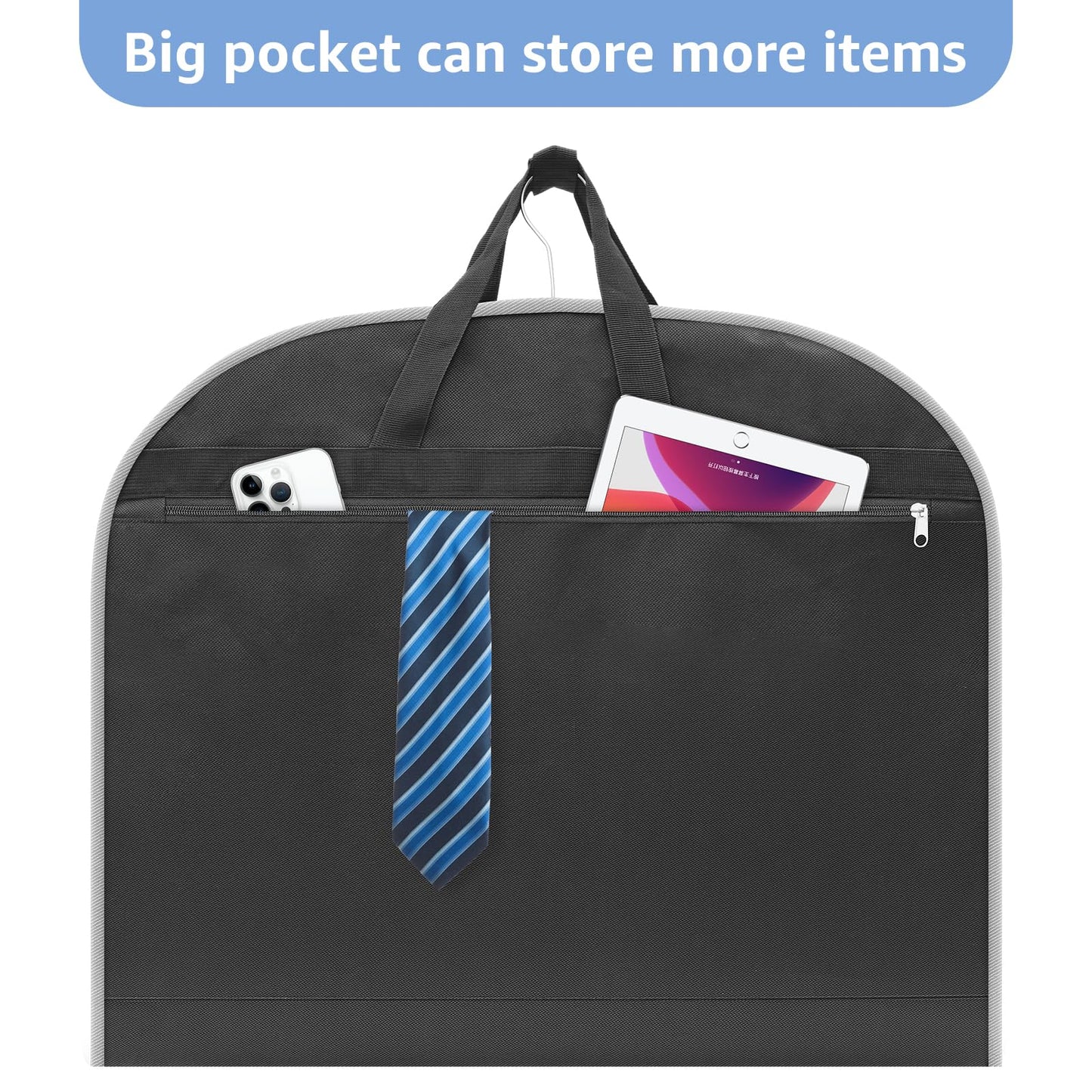 Sacs à vêtements transparents de 50 po pour suspendre des vêtements dans un placard avec soufflets de 4 po, sac de protection pour costumes pour robes, manteaux longs, vestes, pulls, chemises, 3 paquets, noir