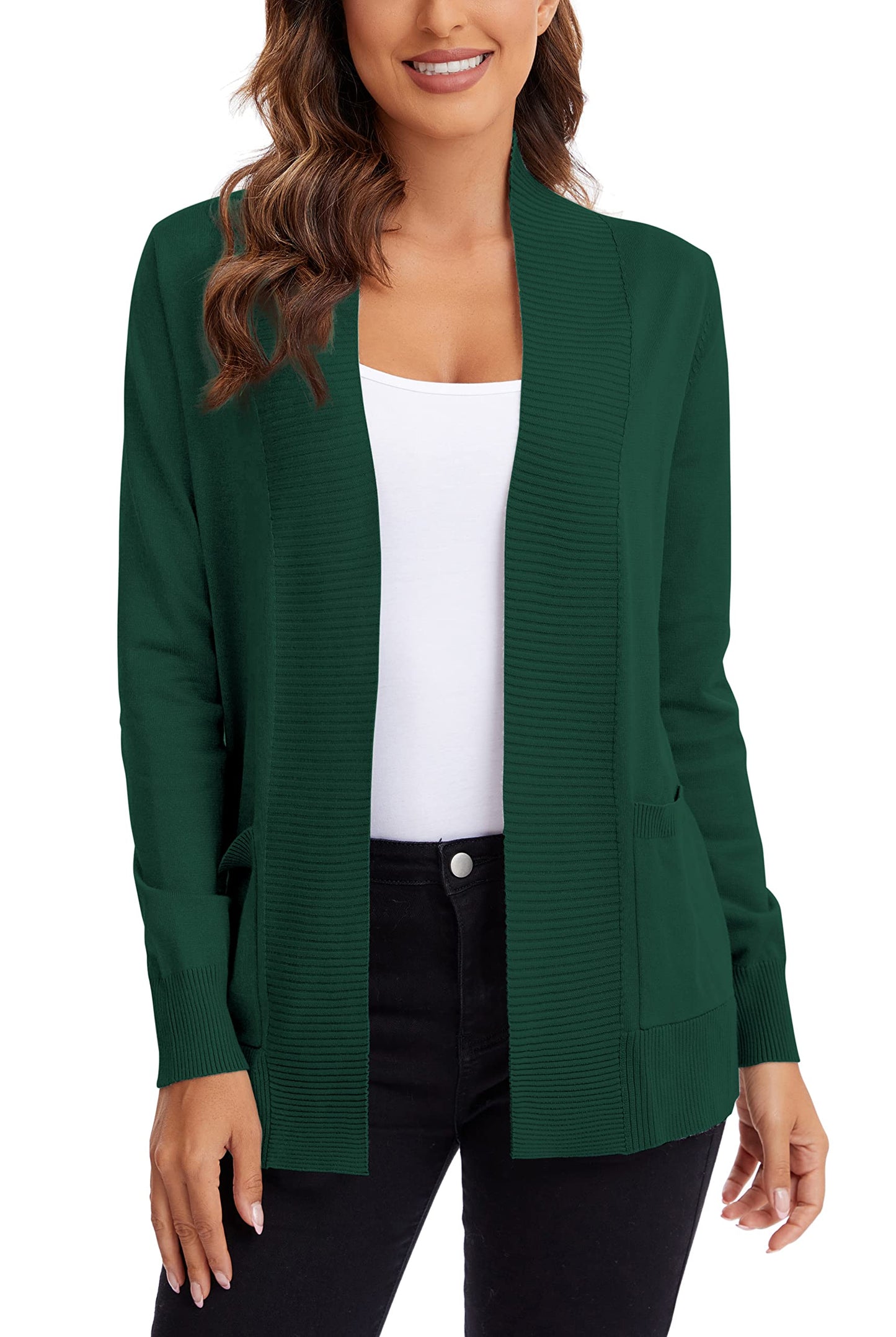 Urban CoCo Leichter Strickjacke für Damen mit offener Vorderseite, lange Ärmel, mit Tasche