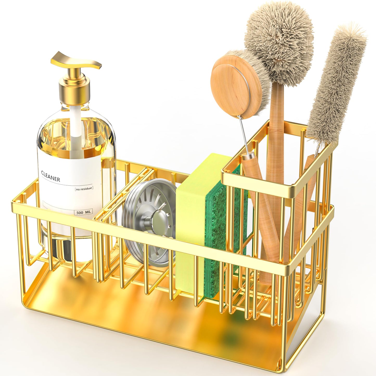 Kitchen Sink Caddy Organzier with High Brush Holder, Sponge Holder for Sink, 304 Rustproof Stainless, Kitchen Countertop Soap Dispenser Organizer, Kitchen Decor and Accessories