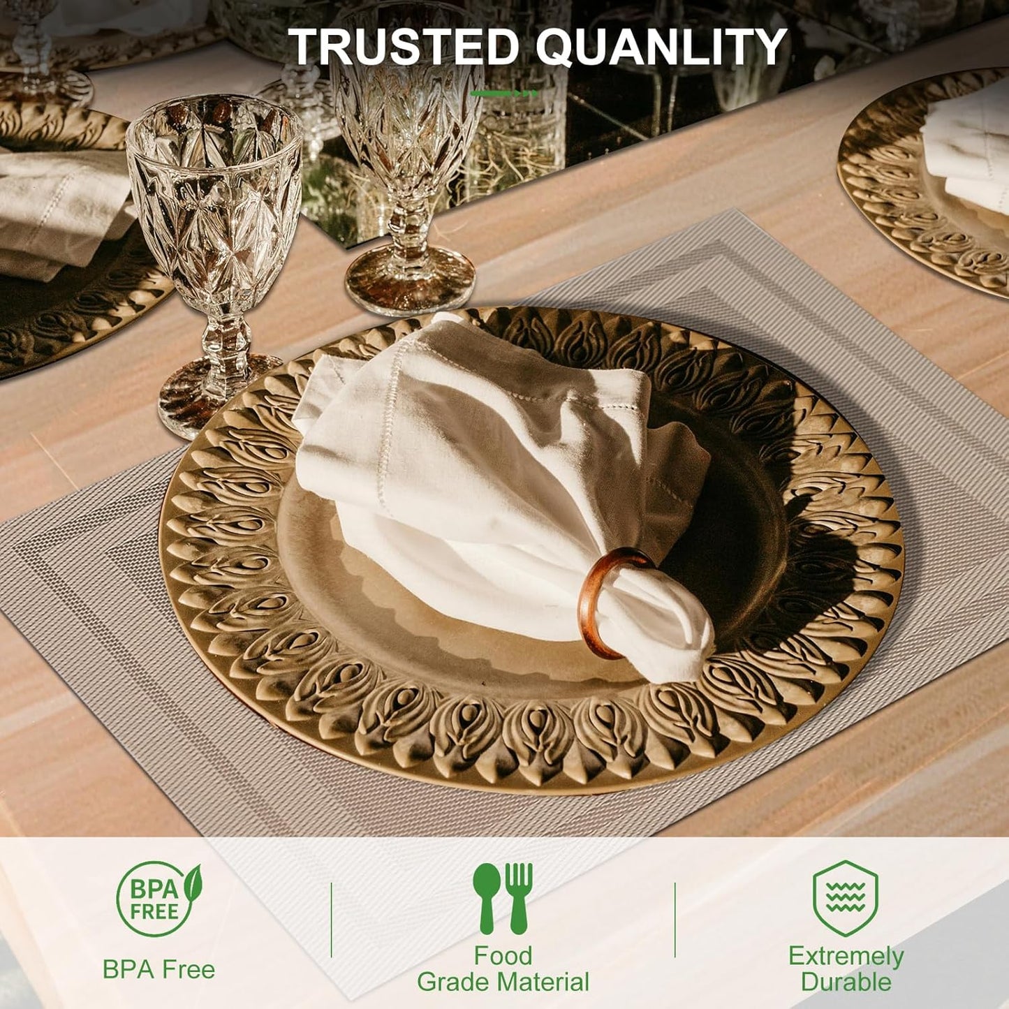 Tischsets 6er-Set, gewebtes Vinyl-Tischset für Esstisch, waschbar, abwischbar, Küchentischsets, strapazierfähige Tischsets für drinnen und draußen, 01 Beige, 6 Stück