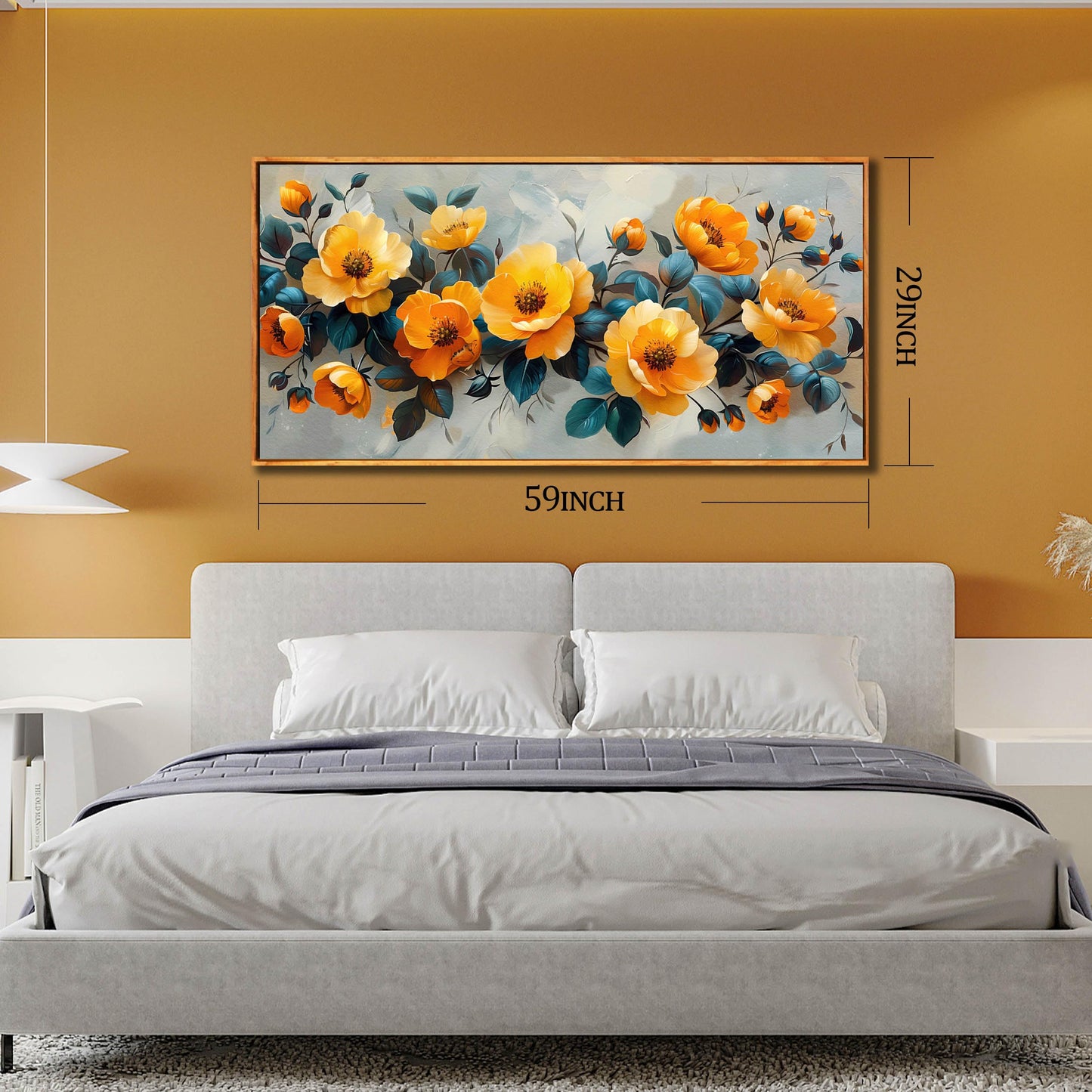 Gold Wall Art White Wall Pictures Beautiful Flower Wall Decorations for Living Room Black Artwork 24"x48" Art for Home Office