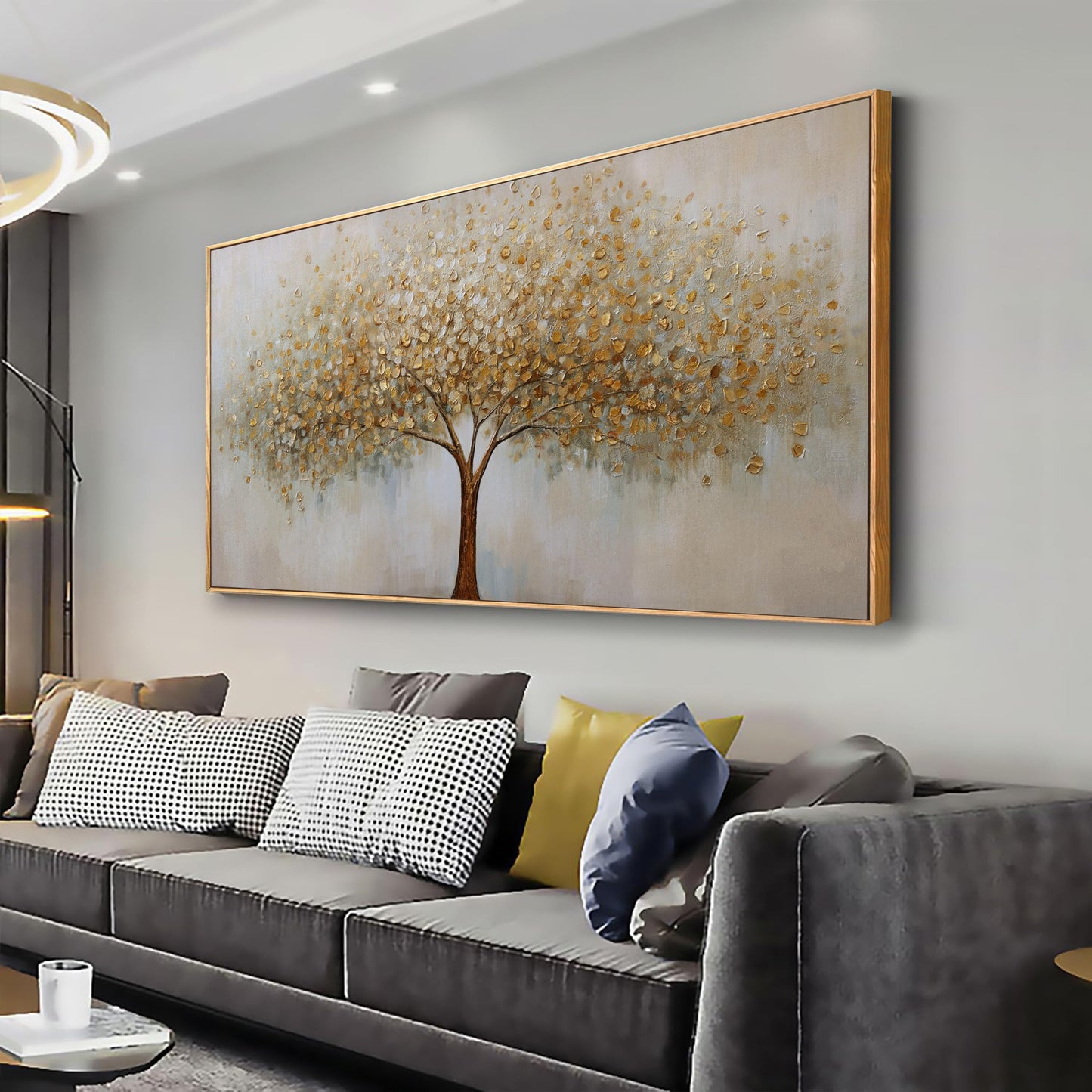Gerahmte Wandkunst, abstrakte Wanddekoration mit Blattgold, Leinwanddrucke, Gemälde, abstrakte Kunstwerke für Wohnzimmer, Büro, Schlafzimmer, Heimdekoration, 61 x 121 cm