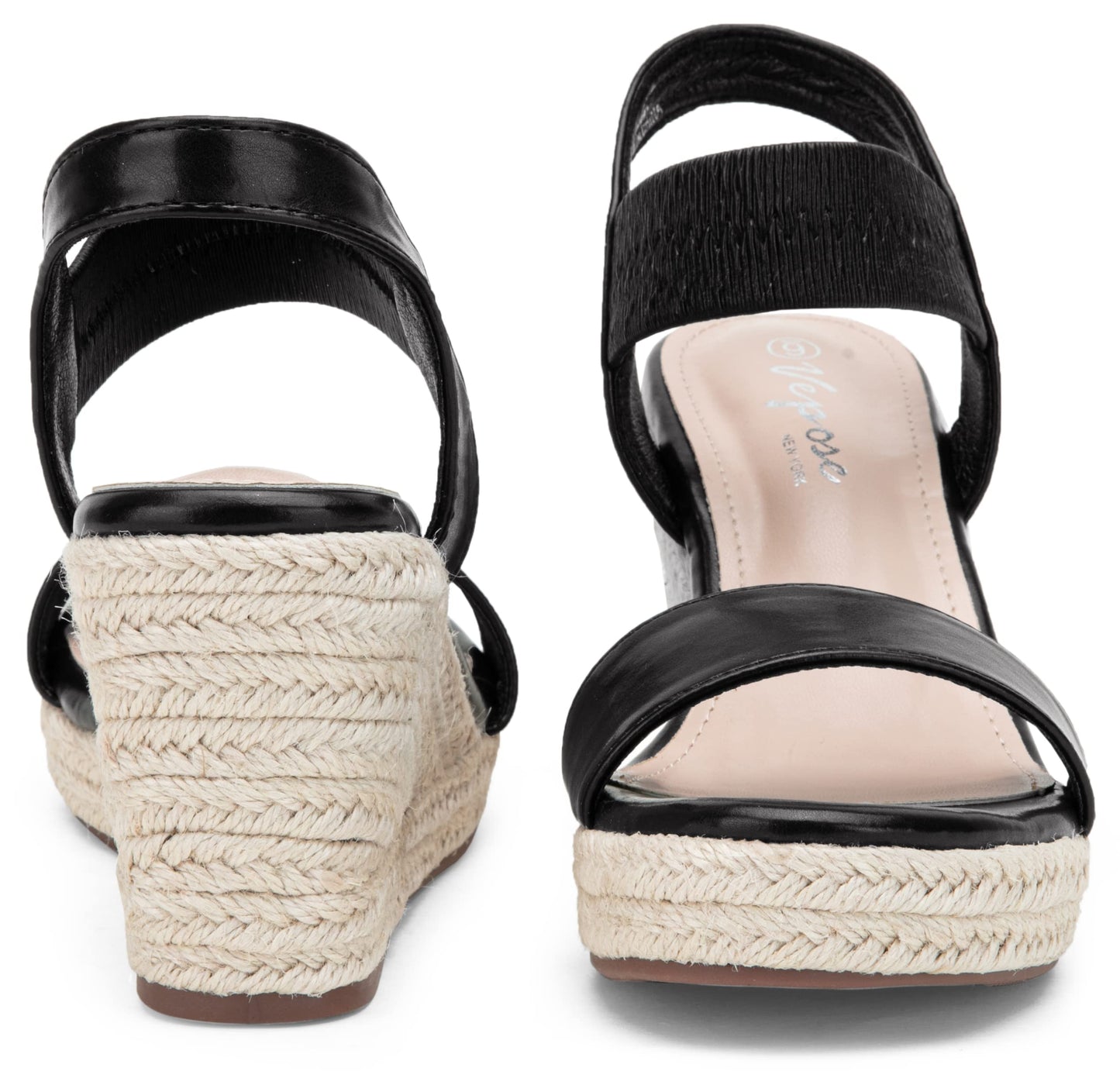 Vepose Damen 881 Keilsandalen Elastischer Fesselriemen Espadrilles Plateau Offene Zehenpartie High Heel Stretch Textil Brautschuhe