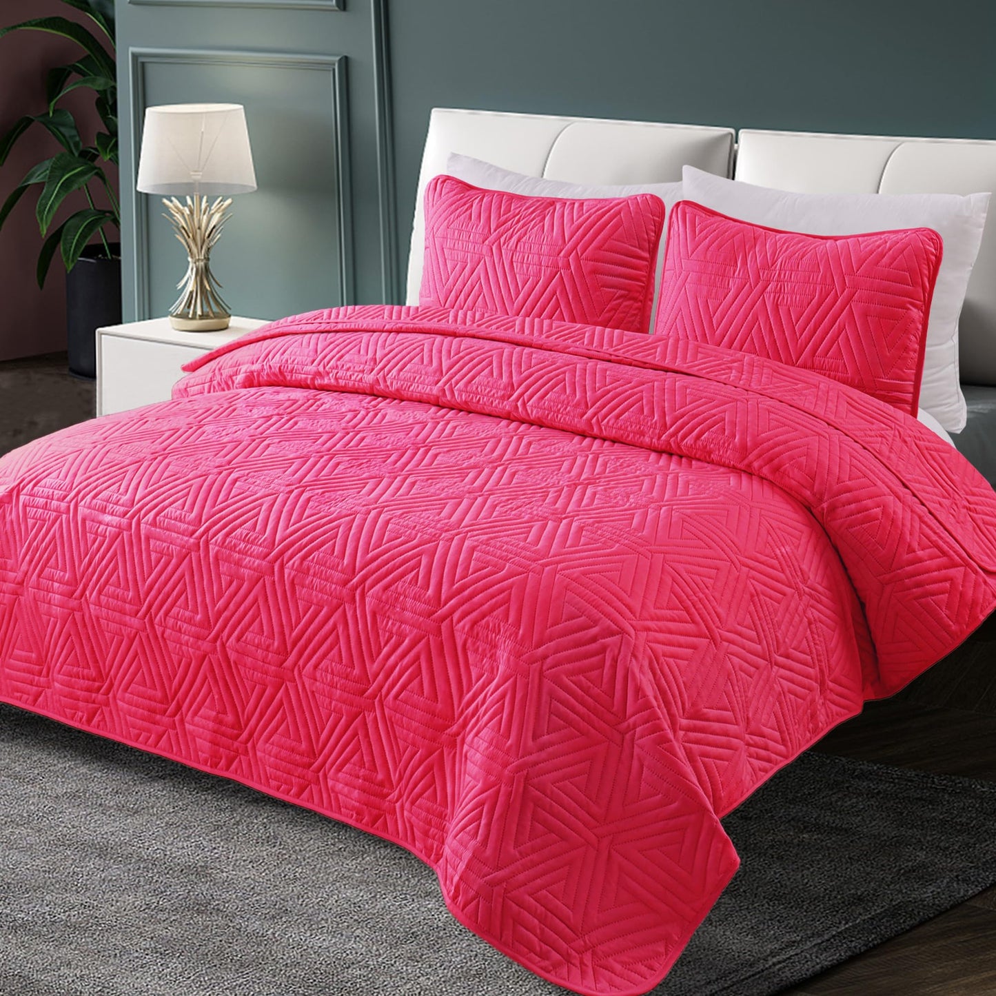 Whale Flotilla Soft Full/Queen Size Quilt Set for All Seasons, 3-Piece Ultrasonic Geometric Quilts Bedding Set, Lightweight Reversible Bedspread, Coverlet, Bed Cover with 2 Pillow Shams, Orange